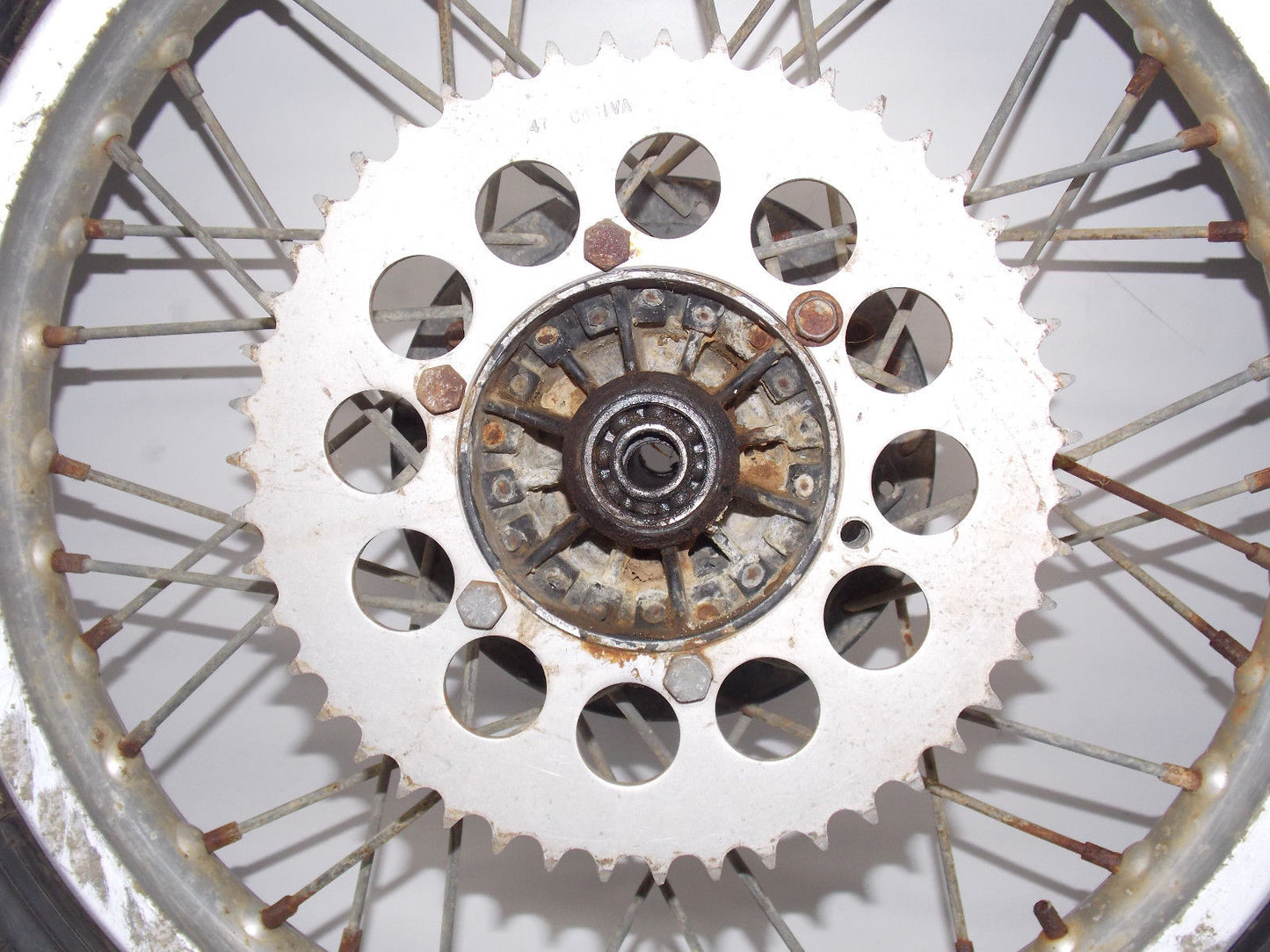1970'S CAGIVA 18" REAR WHEEL SPOKES HUB TIRE RIM 47T SPROCKET VMX 125 250 500 - MotoRaider