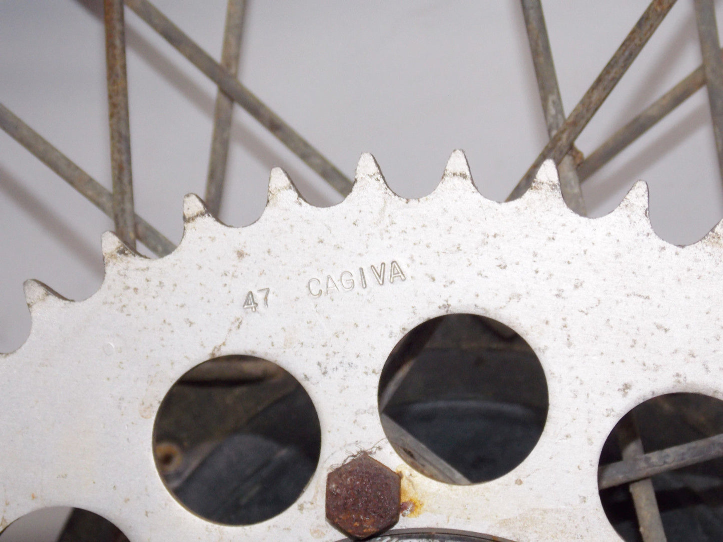 1970'S CAGIVA 18" REAR WHEEL SPOKES HUB TIRE RIM 47T SPROCKET VMX 125 250 500 - MotoRaider