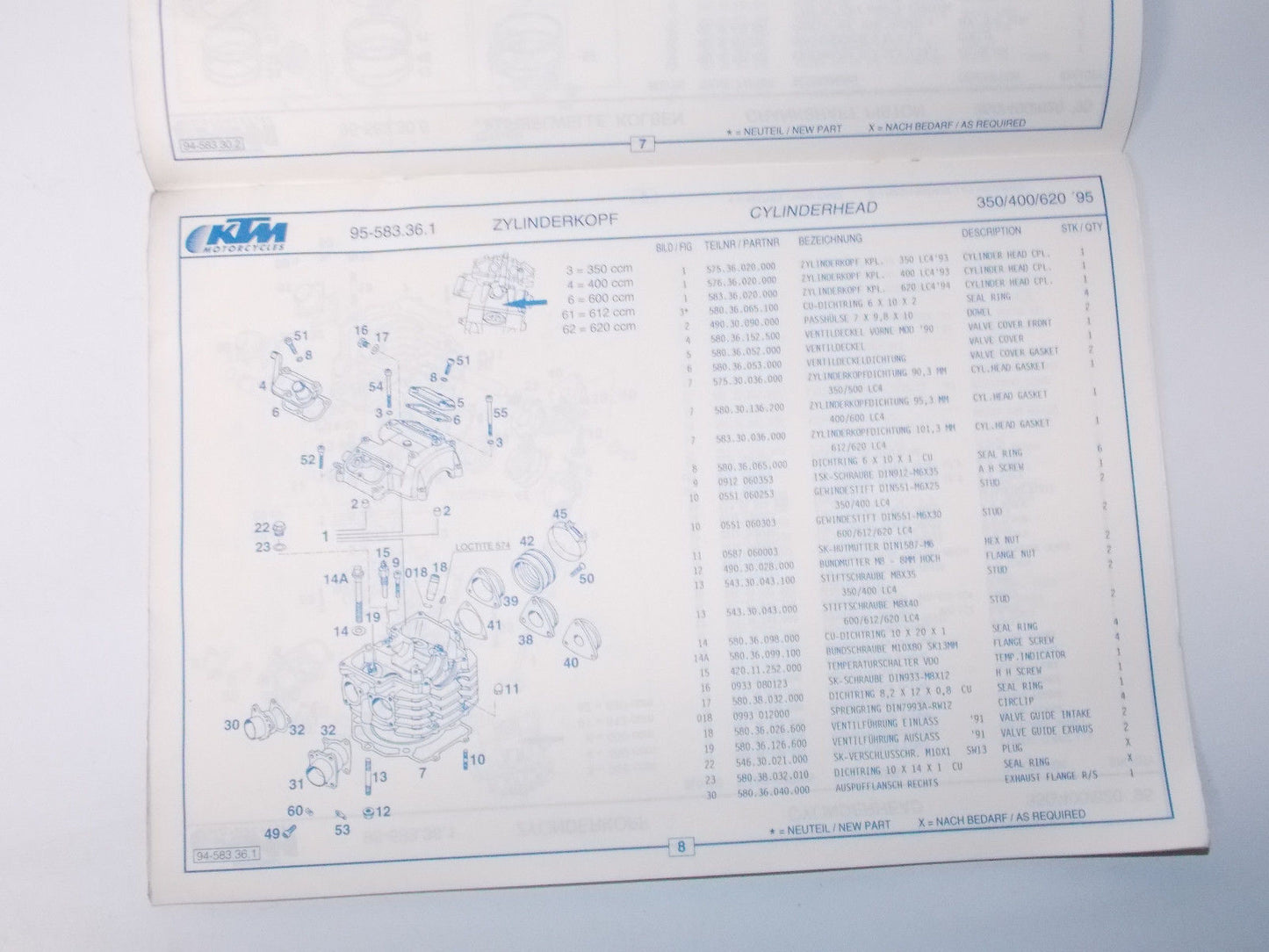 1995 KTM SX 350 400 620 LC4 ENGINE SPARE PARTS MANUAL MOTOR BOOK LIST 3.203.83 - MotoRaider