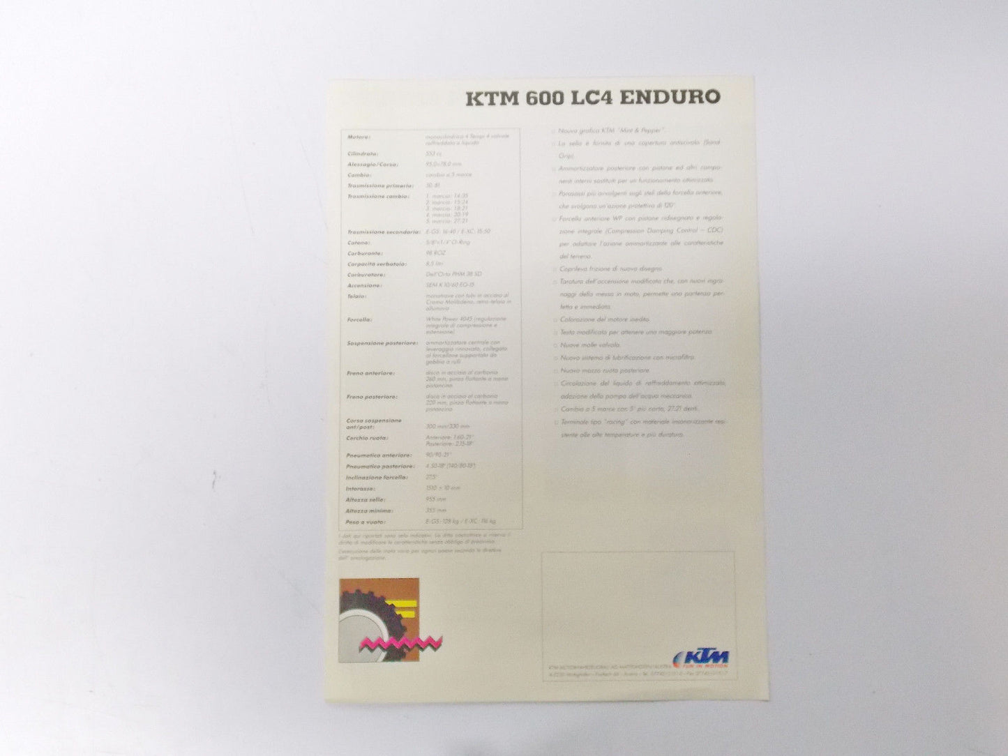 1991 KTM 600 LC4 ENDURO FOUR STROKE BROCHURE DEPLIANT ADVERTISMENT ITALIAN - MotoRaider