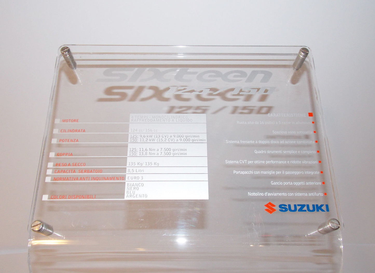 SUZUKI SIXTEEN 125 150 DEALER SHOWROOM DISPLAY CLEAR PLEXIGAS H35" WITH POCKET - MotoRaider