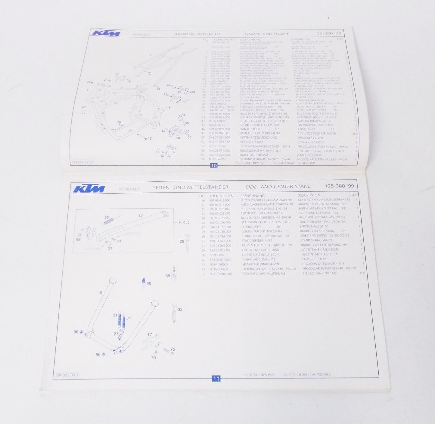 1999 125 200 SX MXC EXC EGS CHASSIS FRAME PART LIST MANUAL BOOK DIAGRAM 3.204.55 - MotoRaider