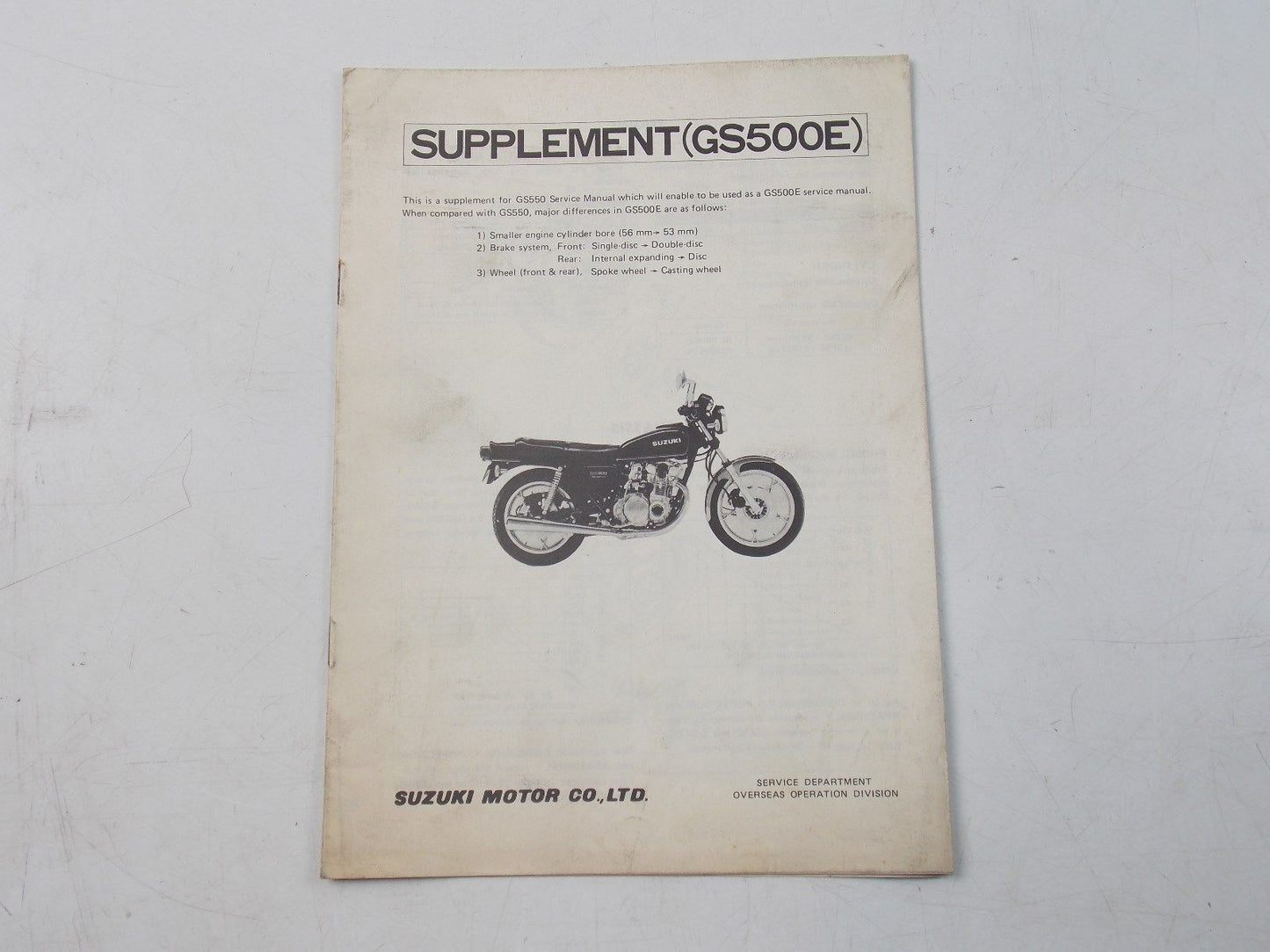 NEW SUZUKI 1977 SUPPLEMENT SERVICE MANUAL GS500E ENGLISH SR-8110 - MotoRaider