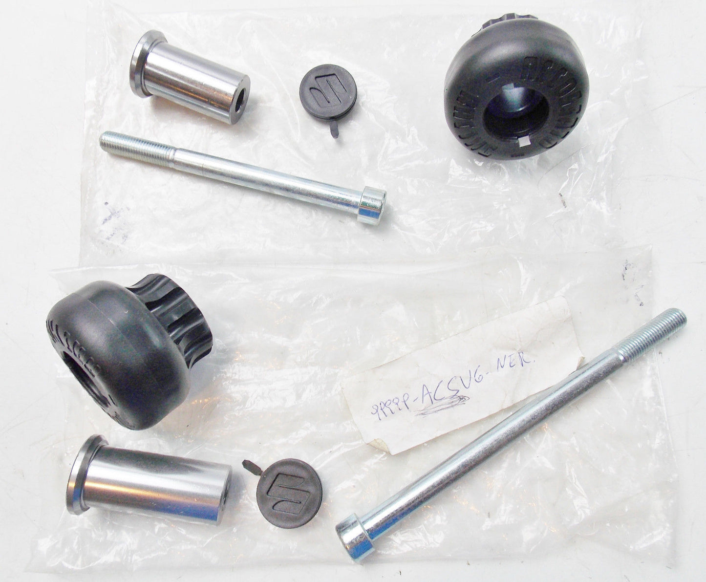 NOS NEW SUZUKI ACCOSSATO SV650 BLACK CRASH PADS FRAME SLIDERS GUARDS 99999-ACSV6 - MotoRaider