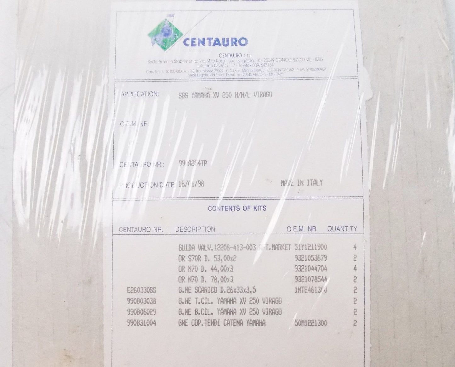 NOS YAMAHA 2008-2011 CENTAURO GASKET SET KIT XV250 V-STAR 990A660TP - MotoRaider