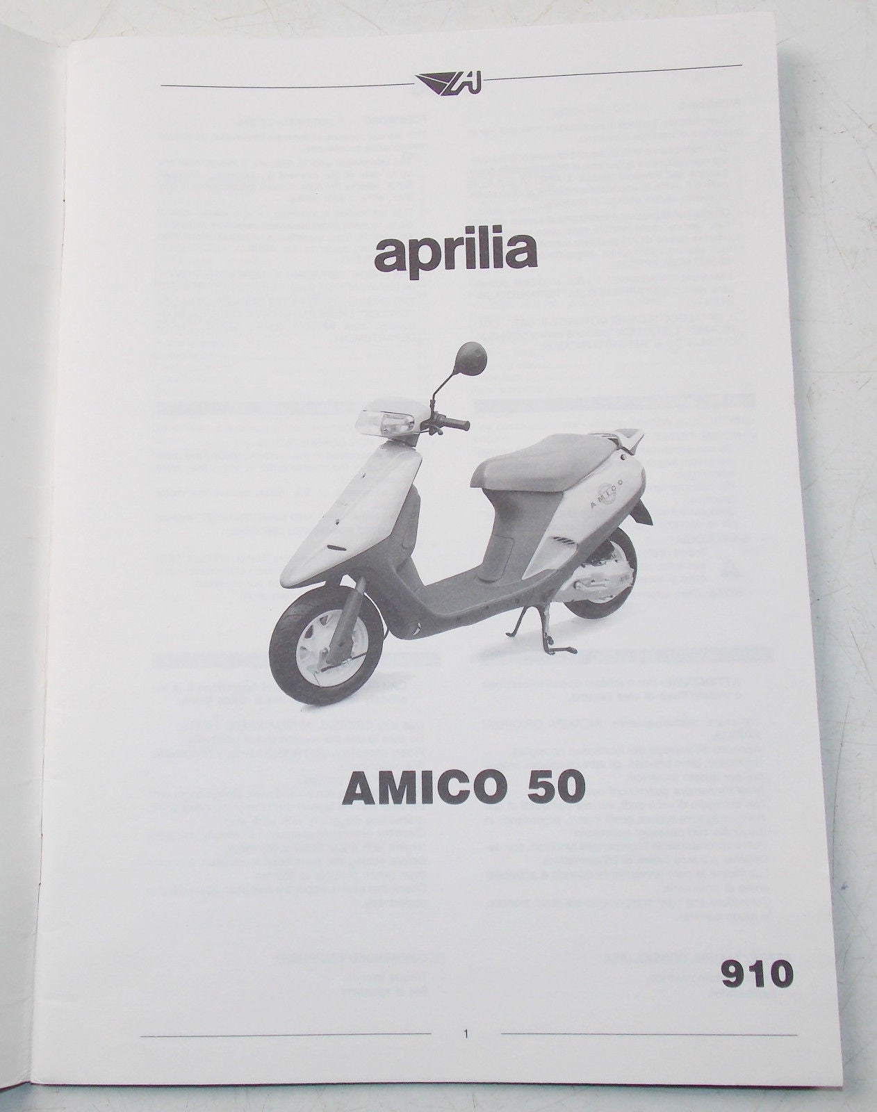 APRILIA SCOOTER AMICO 50 WORKSHOP MANUAL BOOK 910 - MotoRaider