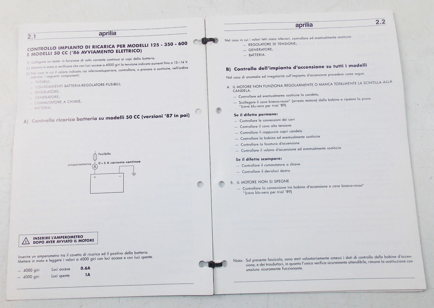 1990 UPDATE APRILIA ELECTRICAL SYSTEM COMPONENTS EFFICIENCY CONTROL MANUAL BOOK - MotoRaider