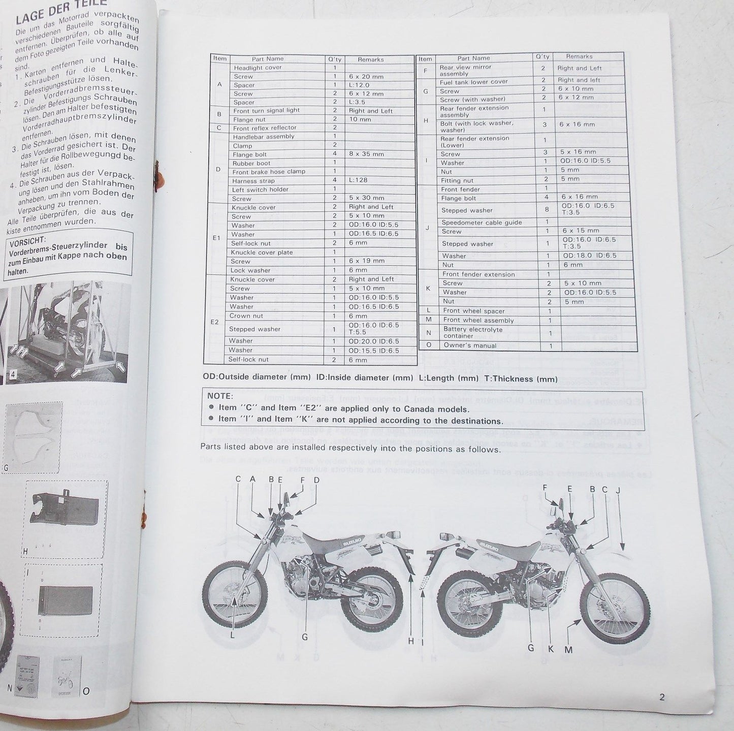 USED SUZUKI 1993 SET-UP MANUAL DR350SER 99505-01304-011 - MotoRaider