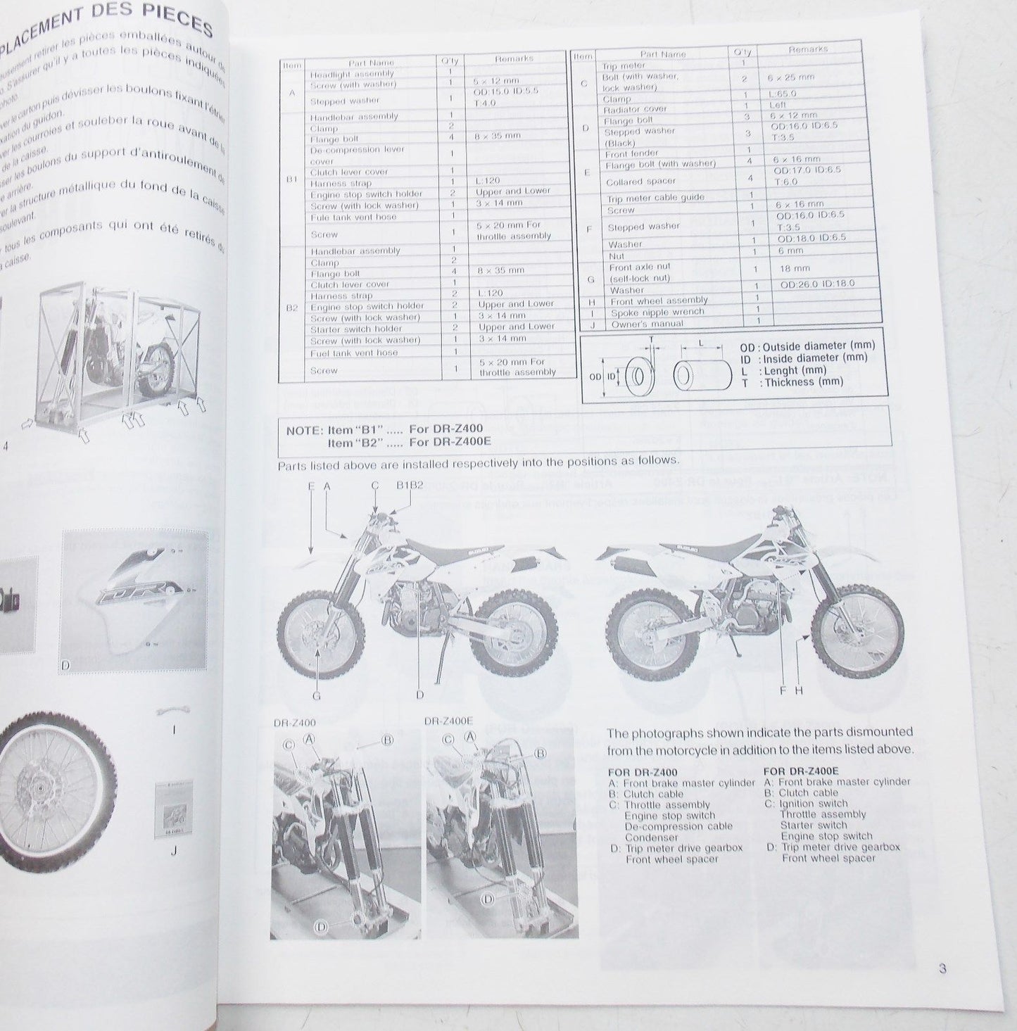 USED SUZUKI 1999 SET-UP MANUAL DR-Z400Y/EY 99505-01180-01T - MotoRaider