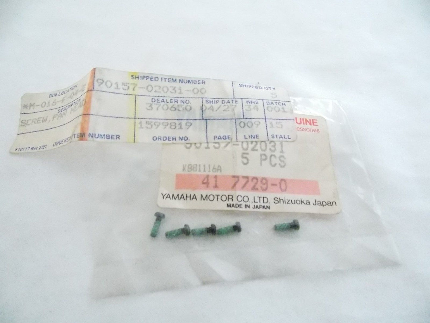 NOS YAMAHA 1982-2015 PAN HEAD SCREW (5) YFM350 XV500 WR250 FZ75090157-02031 - MotoRaider