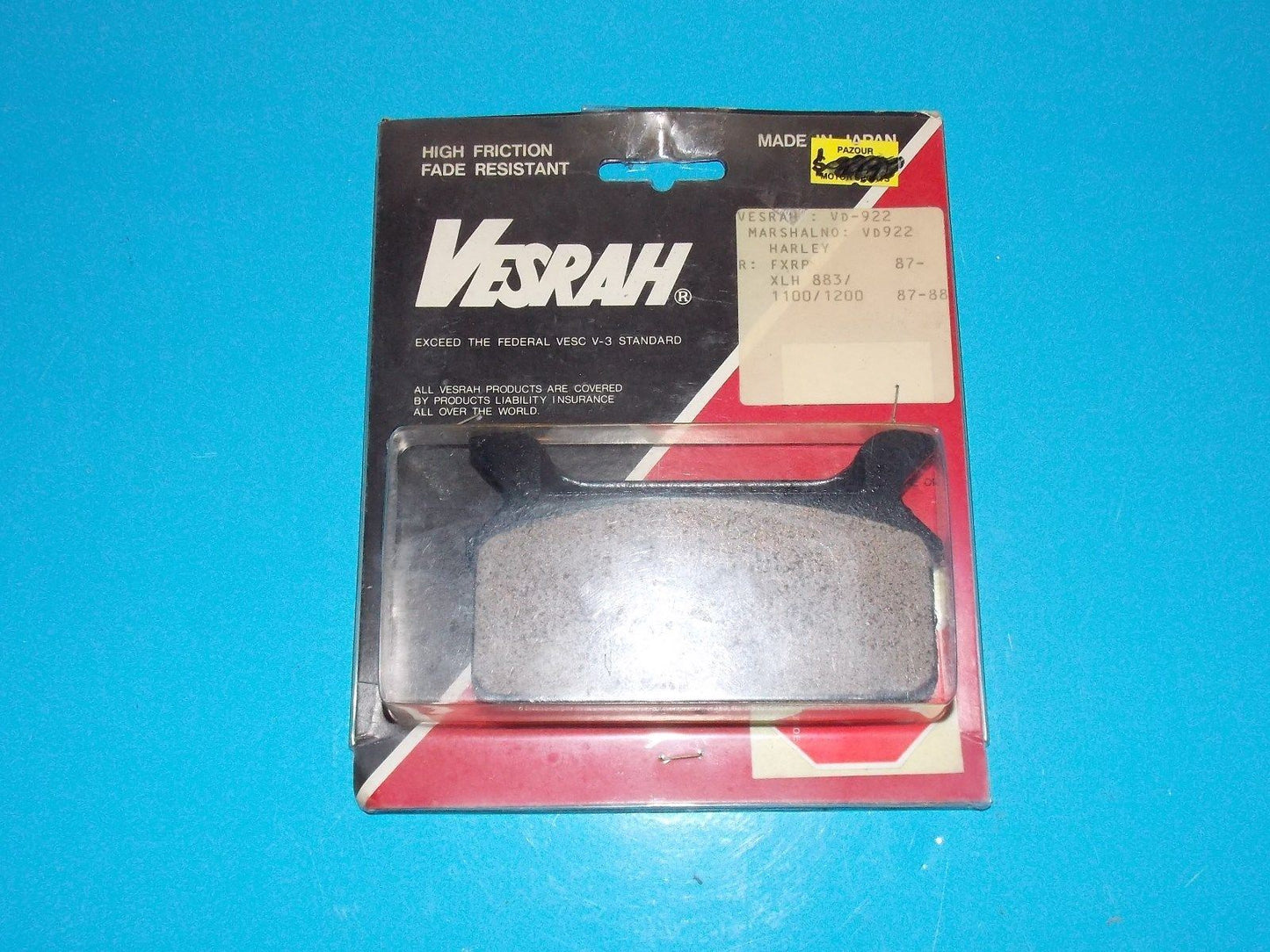 NOS VESRAH BRAKE PADS VD 918 FITS HARLEY 1982-1987 FXB FXEF FXR FXRT FXS FXSB 80 - MotoRaider