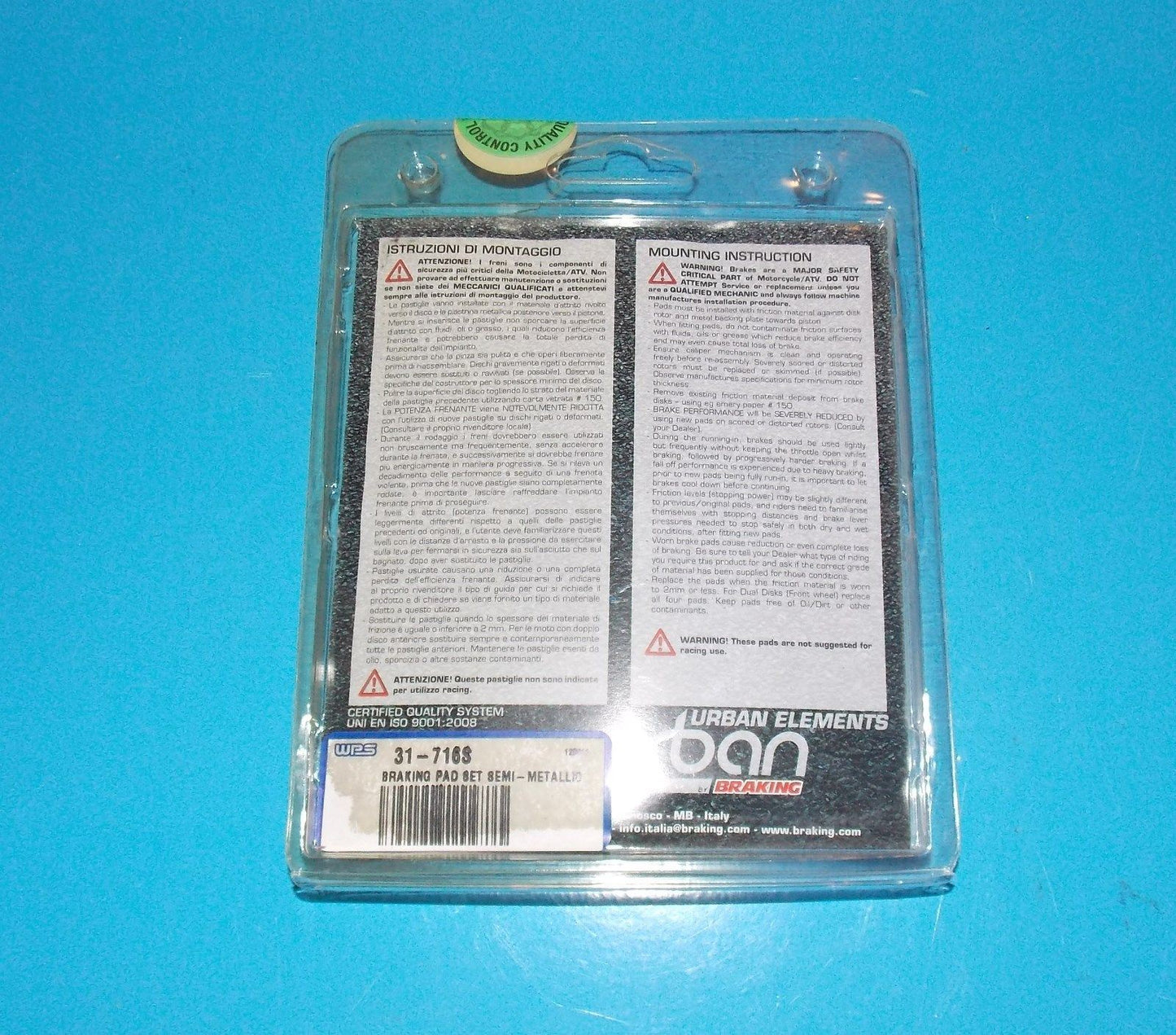 NOS URBAN ELEMENTS FRONT BRAKING PAD SET #716SM1 - MotoRaider