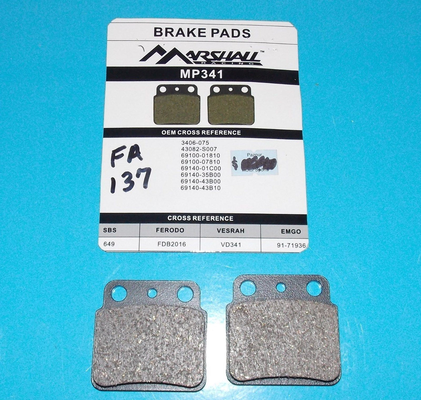 NOS VELVETOUCH SV277 (FA172R) BRAKE PADS FITS YAMAHA 1990-1995 XT600 - MotoRaider