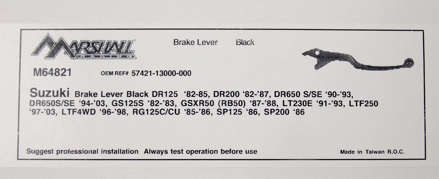 MARSHALL BLACK BRAKE LEVER SUZUKI DR650S GS125S LT M64821 | OE # 57421-13000-000 - MotoRaider