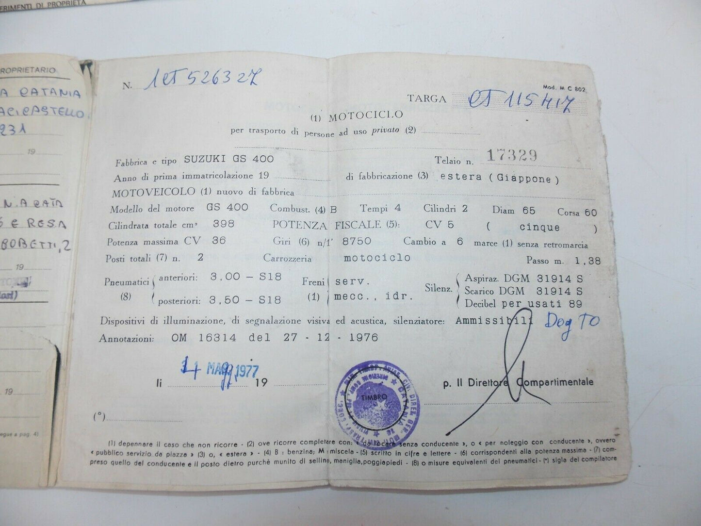 1977 SUZUKI GS400 OWNERSHIP BOOK ORIGINAL ITALIAN DOCUMENTS - MotoRaider