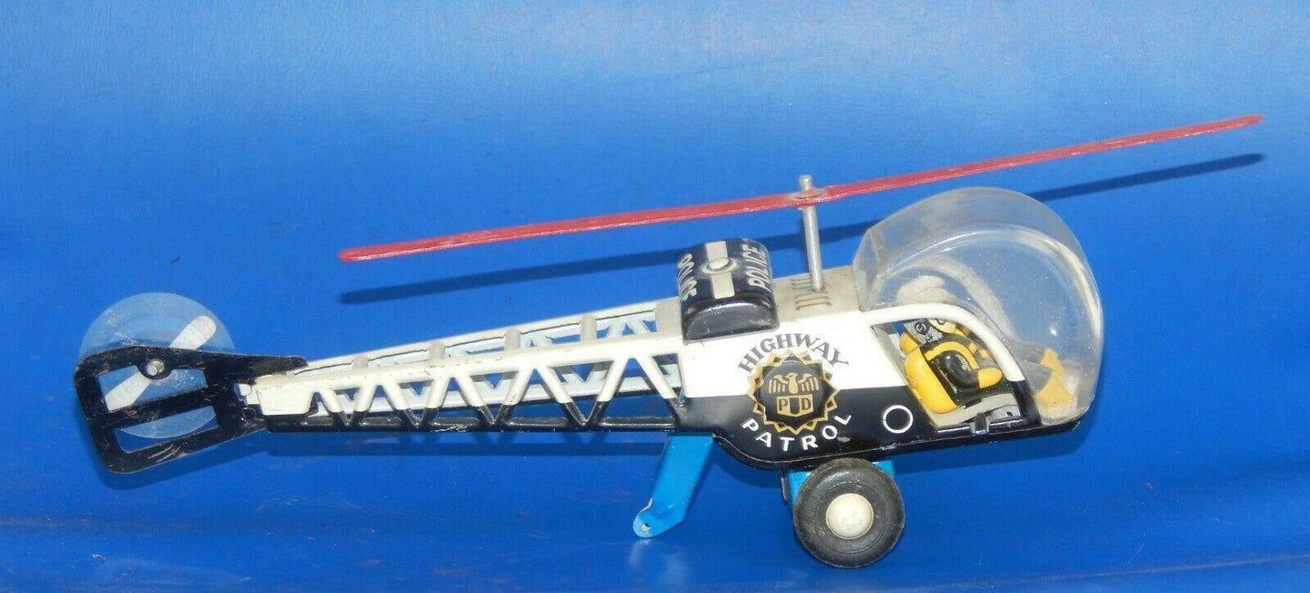 1960's HIGHWAY PATROL POLICE FRICTION ELICOPTER L=7.75" TIN TOY VINTAGE - MotoRaider