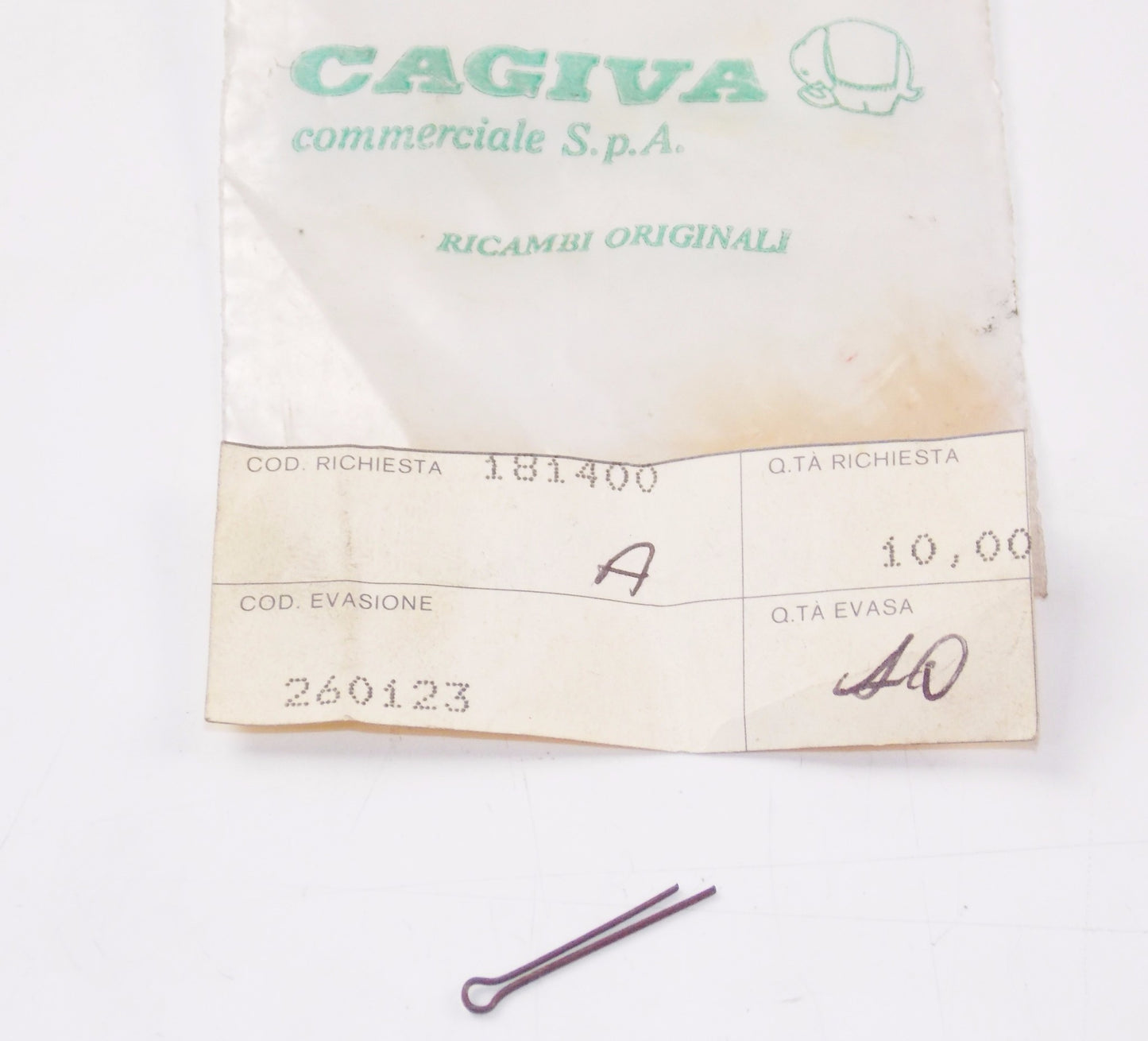 NOS OEM CAGIVA 1987 125 KJ / 350 CANGURO | X2 / 501 MORINI COTTER PIN 260123 - MotoRaider