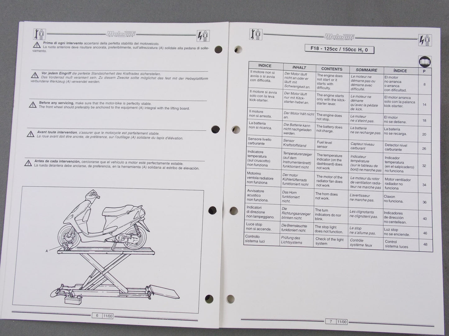 MALAGUTI 2000-11 F18 125/150 WARRIOR ELECTRIC SYSTEM TROUBLE TROUBLE MANUAL BOOK - MotoRaider