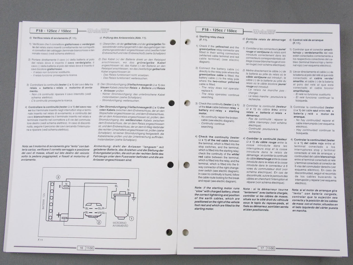 MALAGUTI 2000-11 F18 125/150 WARRIOR ELECTRIC SYSTEM TROUBLE TROUBLE MANUAL BOOK - MotoRaider