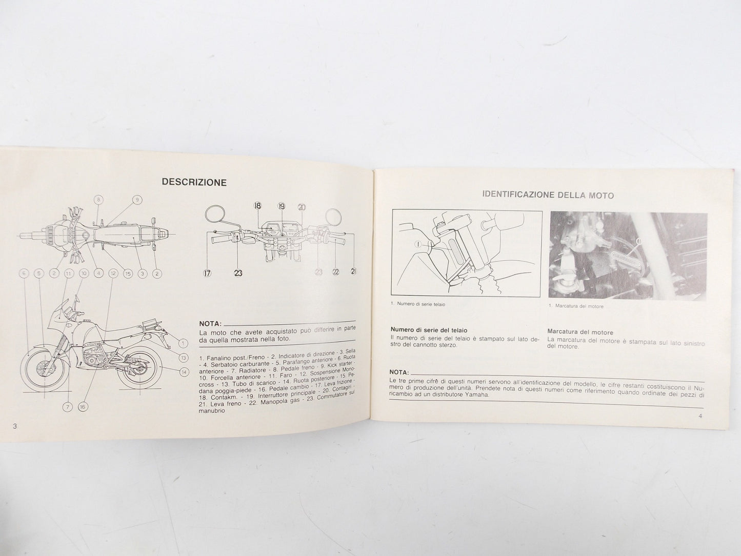 YAMAHA BELGARDA DT TENERE' USE AND MAINTENANCE MANUAL BOOK CATALOG ITALIAN - MotoRaider