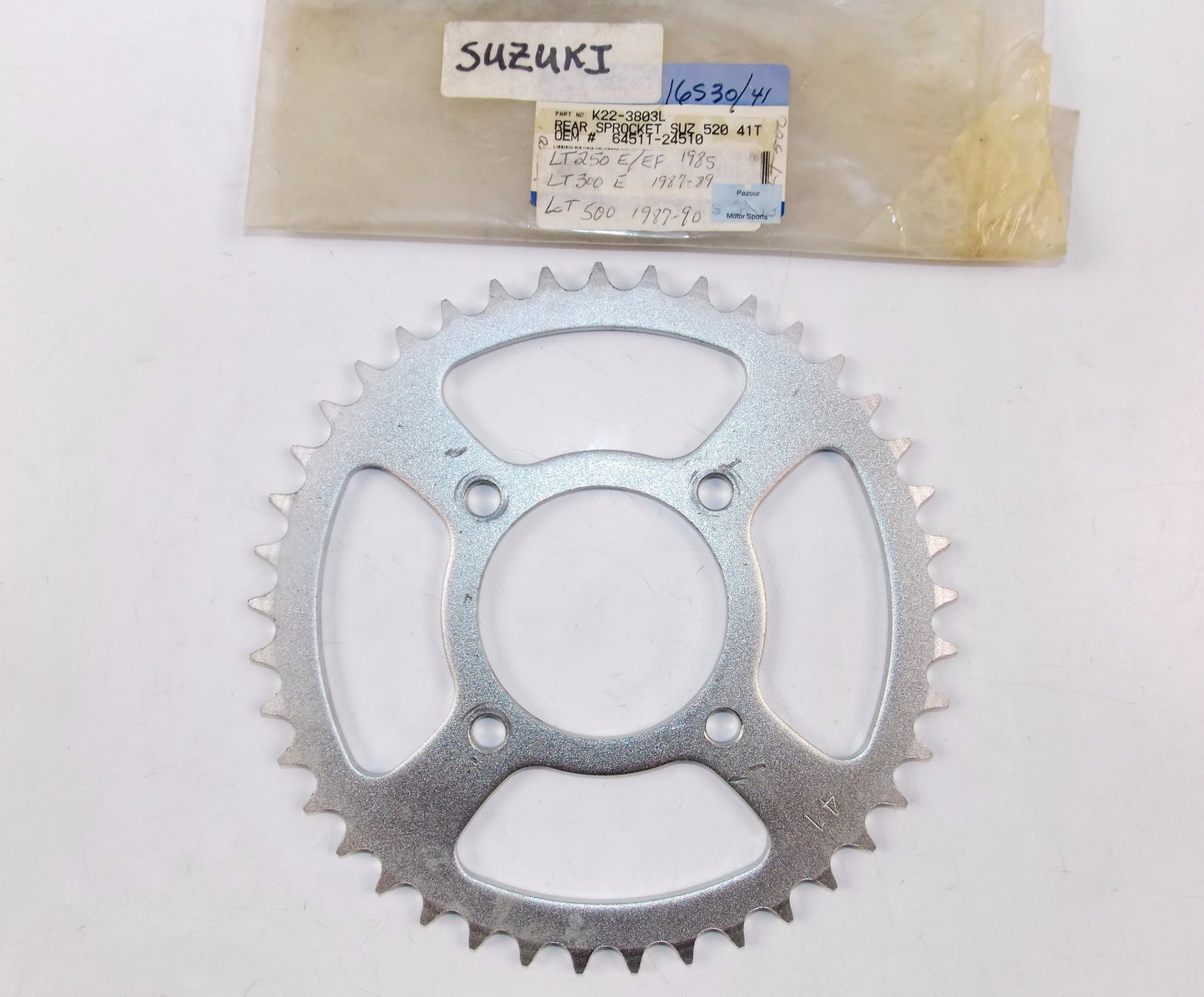 NOS OEM SUZUKI 1985-90 TL250/TE300/LT500 REAR SPROCKET 41 T 16S30/41 64511-24510 - MotoRaider
