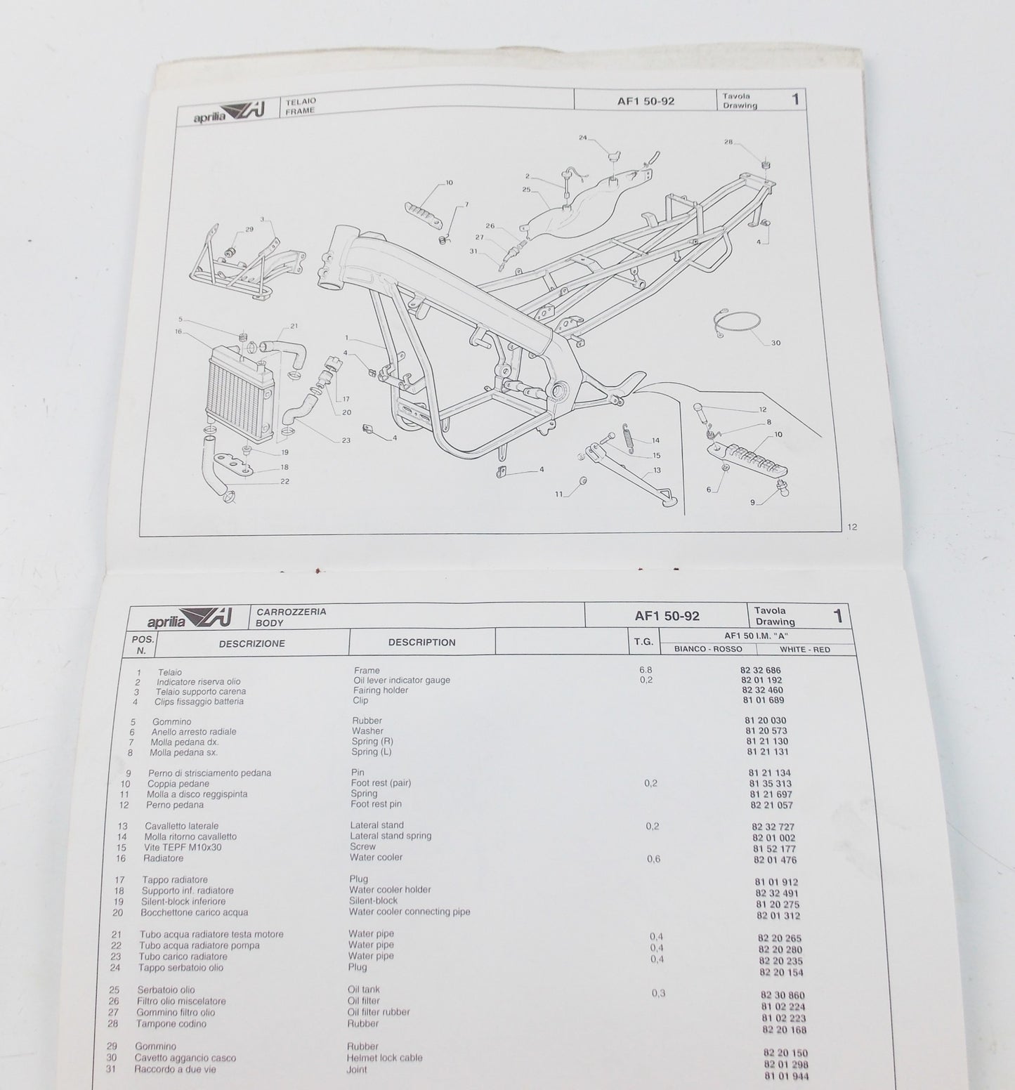 1992 APRILIA AF1 50 FUTURA CHASSIS MOTOR SPARE PARTS CATALOG MANUAL BOOK 321 - MotoRaider