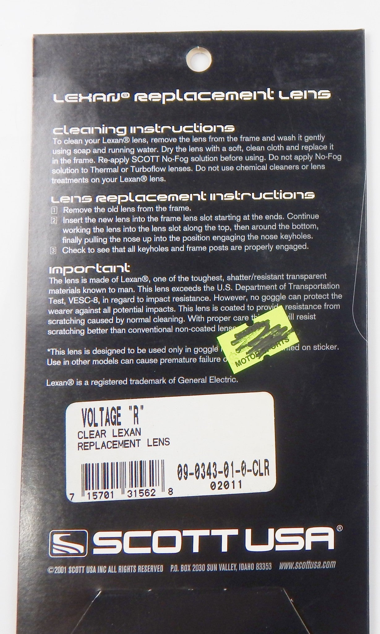 SCOTT USA VOLTAGE R LEXAN BLUE LENS 09-0343-01-0-CLR VINTAGE MOTORCYCLE RIDING - MotoRaider