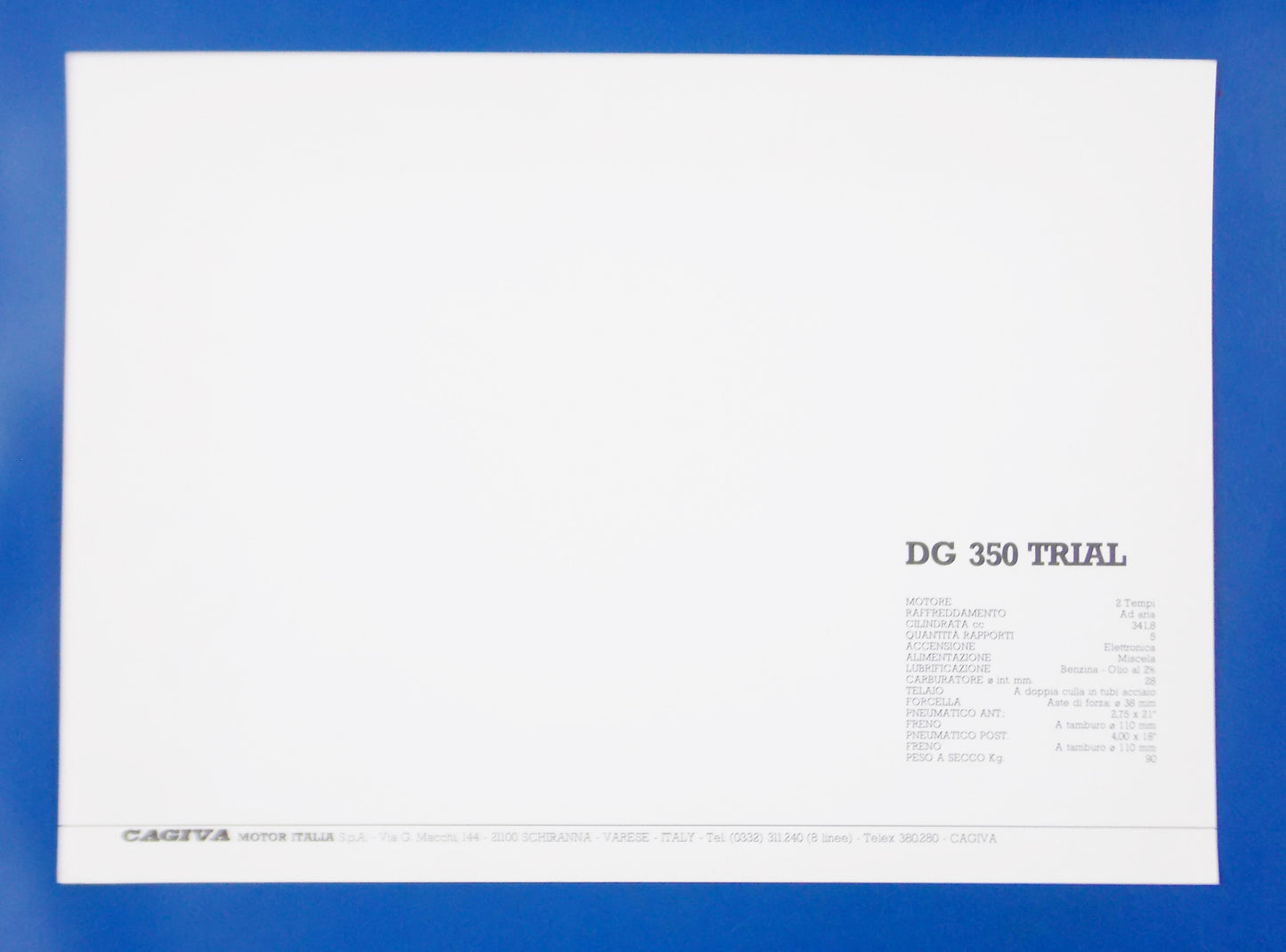 1980's CAGIVA DG350 TRIAL 2 STROKE VINTAGE ORIGINAL DEALER PHOTO BROCHURE 11"x8" - MotoRaider