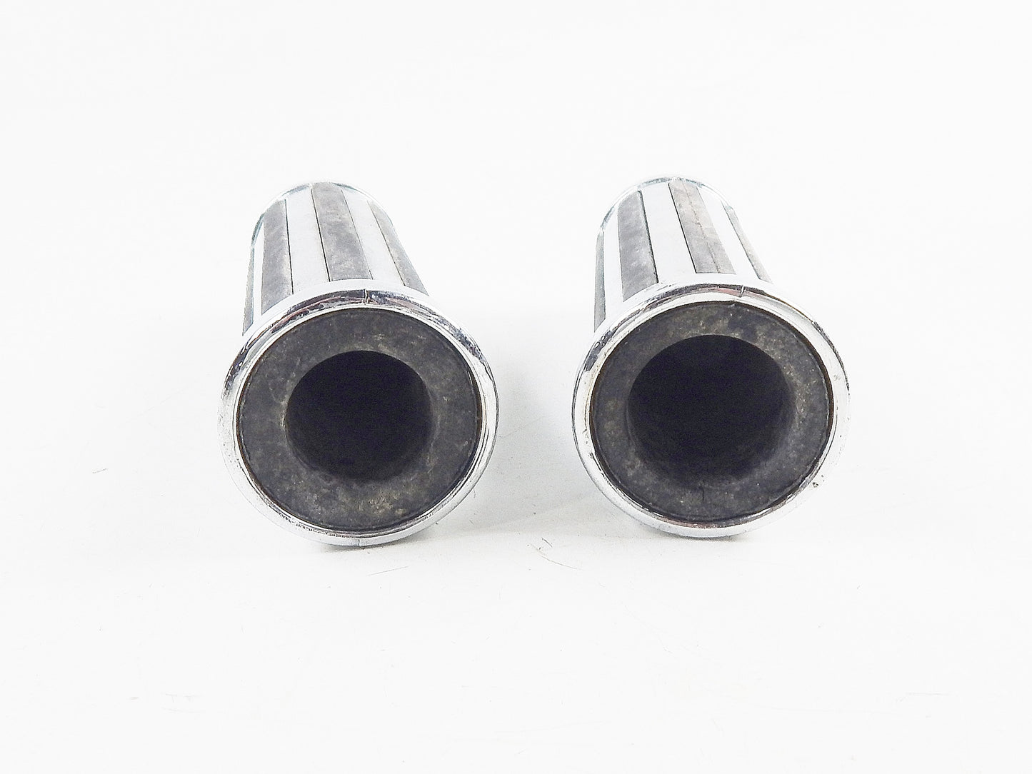 MOTORCYCLE CUSTOM CHOPPER METAL CHROMED RUBBER HANDLEBAR GRIP HOLES=22/24mm - MotoRaider