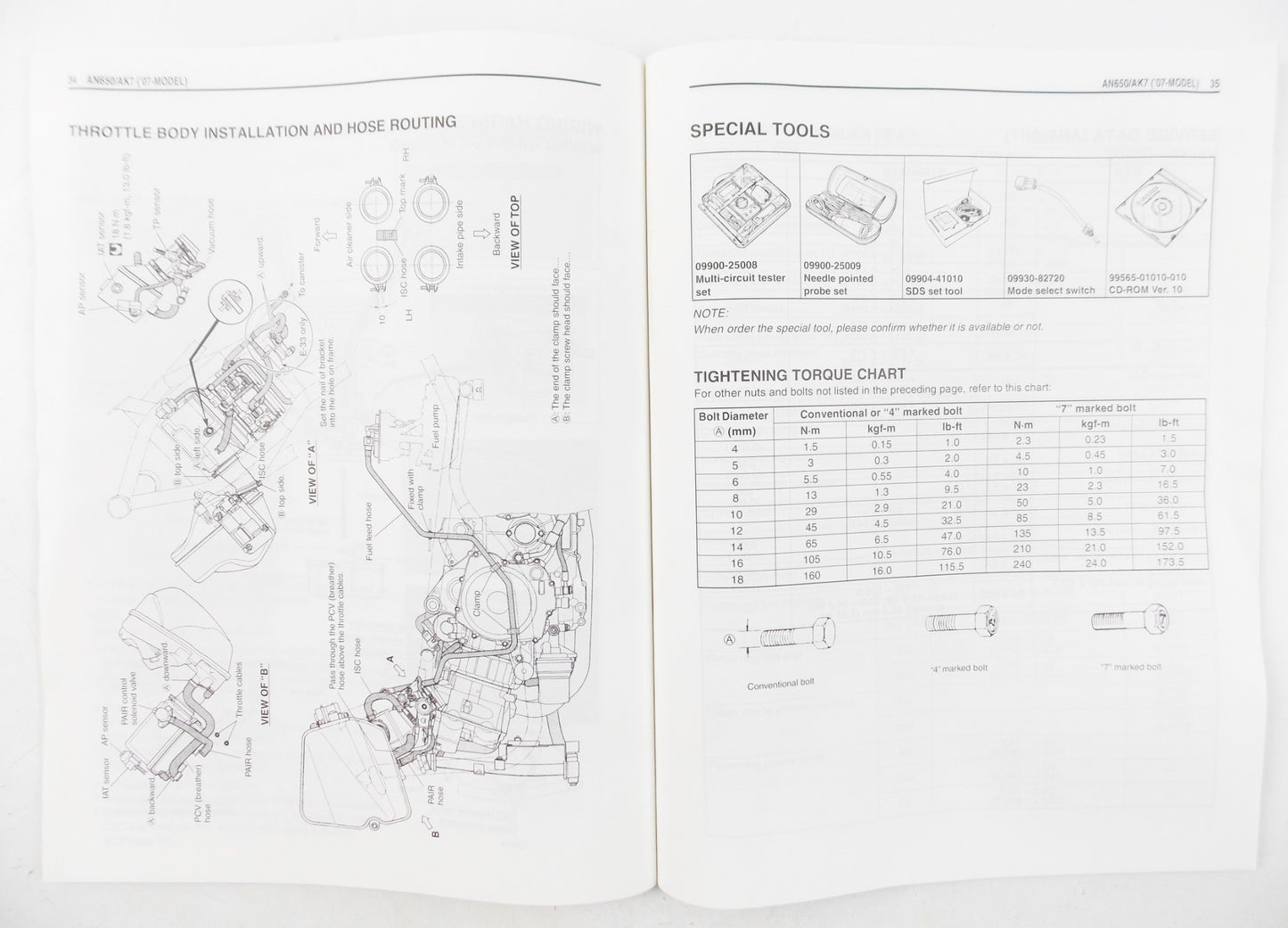 2007 SUZUKI AN650/A SUPPLEMENTARY SERVICE BOOK MANUAL ENGLISH 99501-36160-01E - MotoRaider