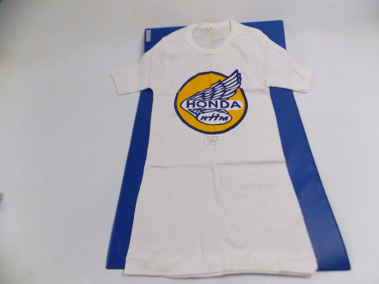 1980's HONDA WING T-SHIRT SIZE 48 (SMALL) ITALY WHITE COLOR YELLOW LOGO CR XL XR - MotoRaider