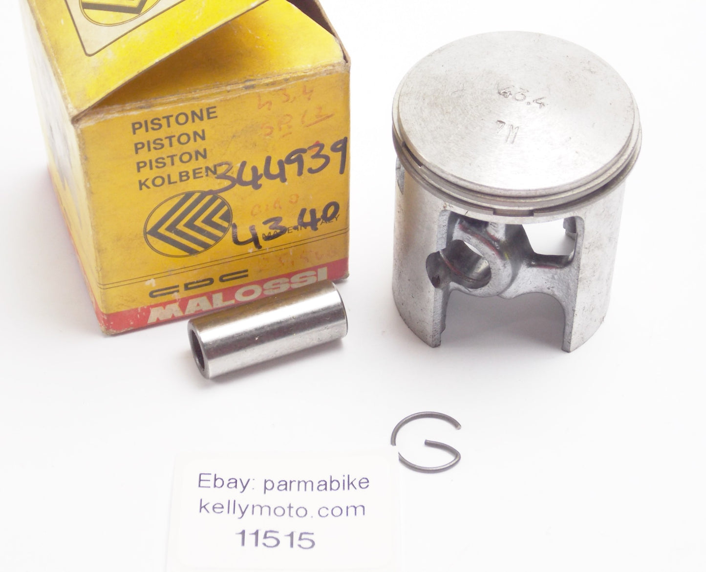 NOS MALOSSI 344939 PISTON+PIN+RINGS+CLIPS SET CPL D 43.4mm PIAGGIO CIAO/SI/BOXER - MotoRaider