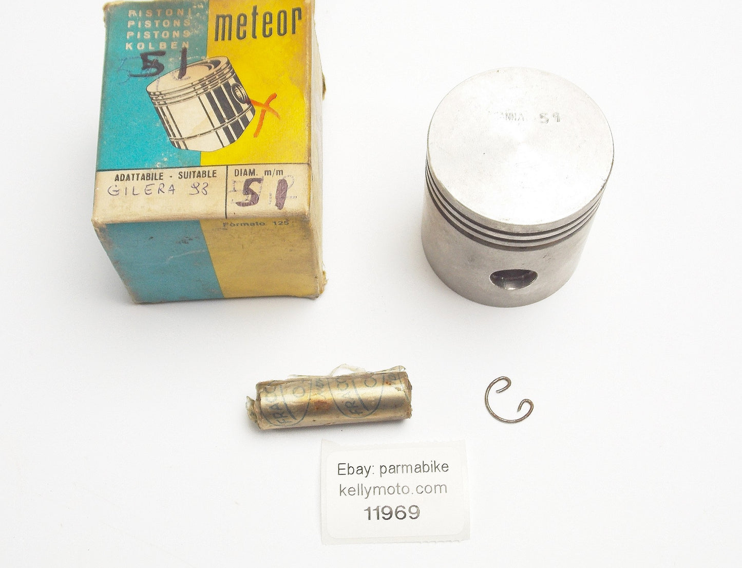 NOS METEOR GILERA 98 cc PISTON + PIN + CLIP SET DIAMETER 51 mm - MotoRaider