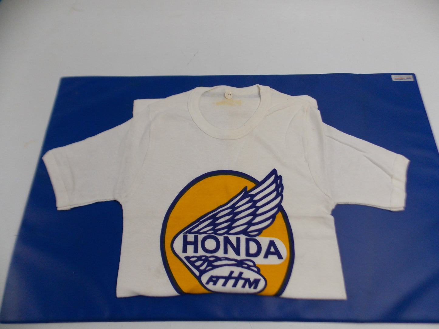 1980's HONDA WING T-SHIRT SIZE 48 (SMALL) ITALY WHITE COLOR YELLOW LOGO CR XL XR - MotoRaider