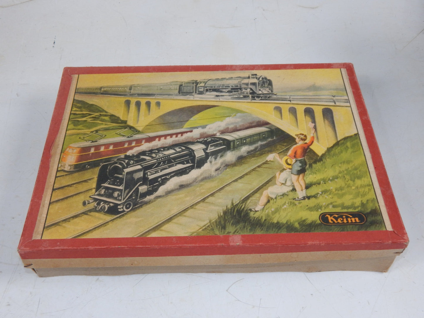 1960's KEIM TIN TOY TRAIN RAIL ROAD TRACK BOX 240X330mm LOCOMOTIVE L=160mm - MotoRaider