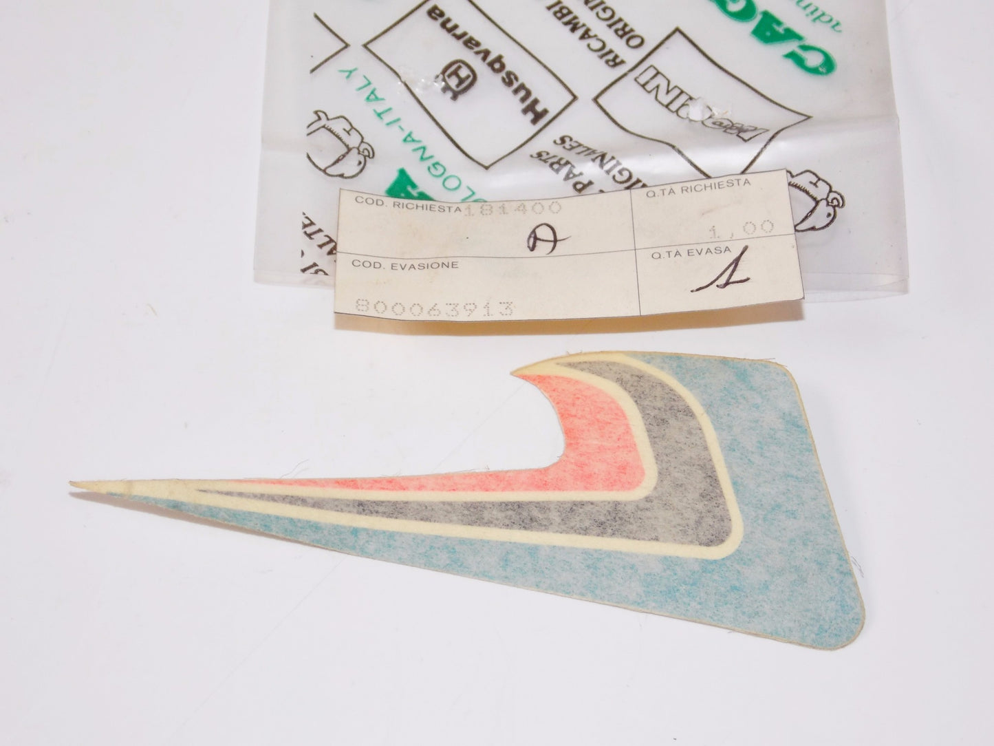 NOS OEM CAGIVA LEFT SIDE FENDER TRICOLOR STICKER 800063913 - MotoRaider