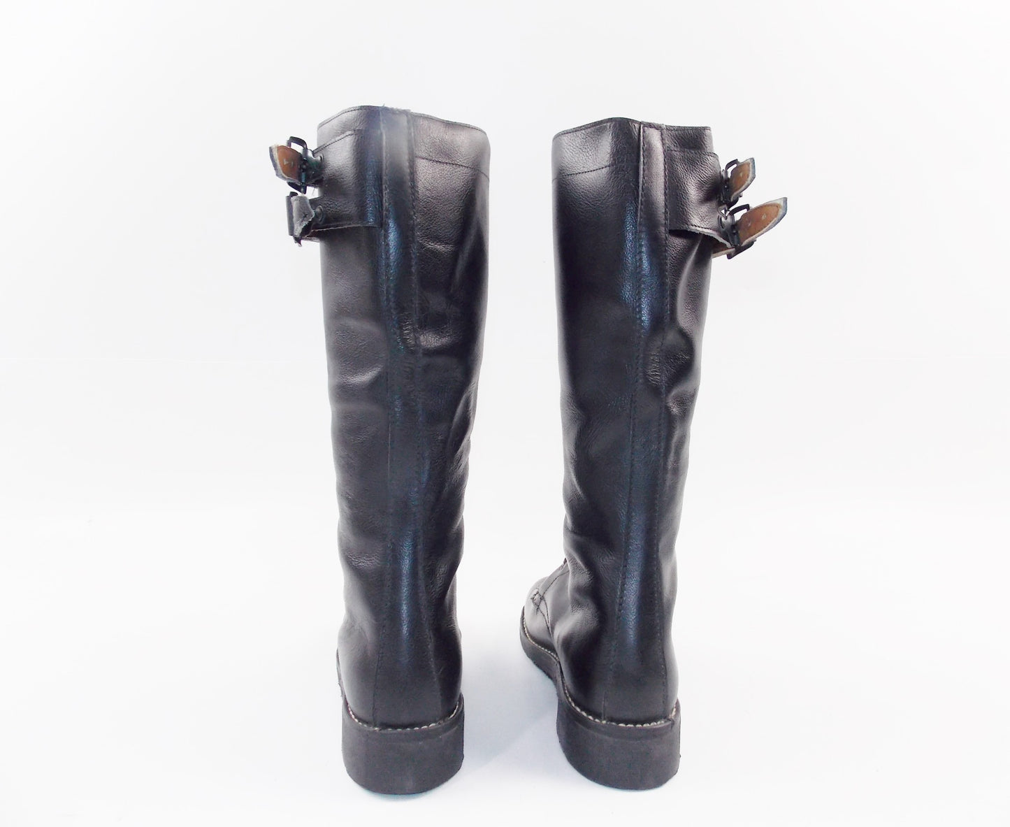 1980'S BLACK LEATHER GIUDICI MOTOTCYCLES RIDING LACE UP BOOTS SIZE 40 EU (7 US) - MotoRaider