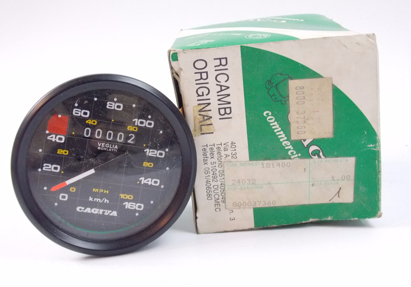 NOS OEM CAGIVA ALETTA/ALETTA ELECTRA 125 SPEEDOMETER Km/h TACHOMETER 800037360 - MotoRaider
