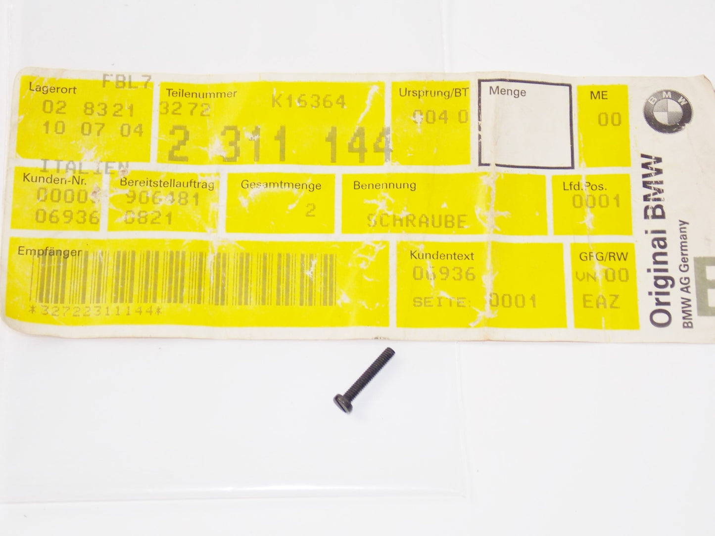 NOS OEM BMW 89-16 F700GS K100RS R1150RS FILLISTER HEAD SCREW # 32722311144 - MotoRaider