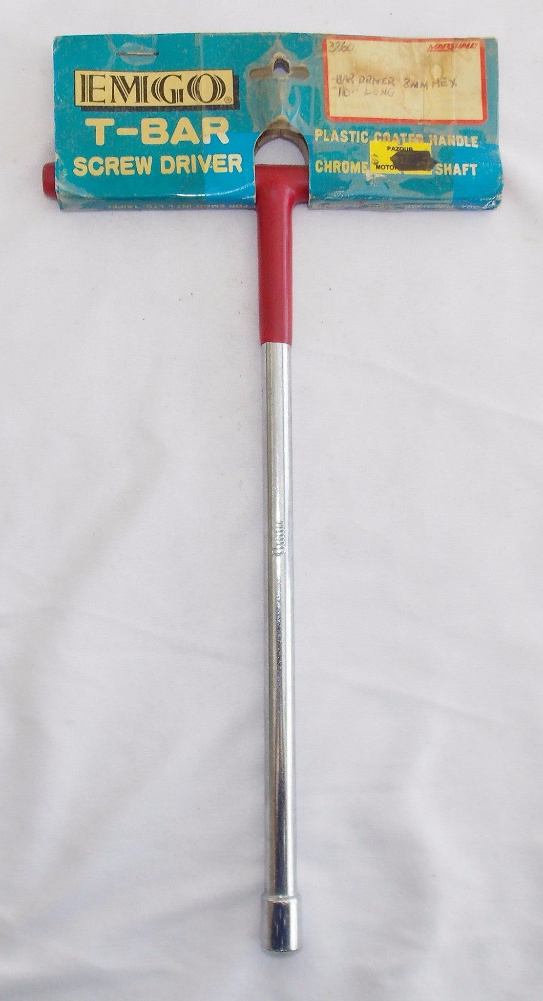 EMGO T-BAR SCREW DRIVER 8 mm HEX LONG 10" TOOL PLASTIC HANDLE CHROME SHAFT #3860 - MotoRaider