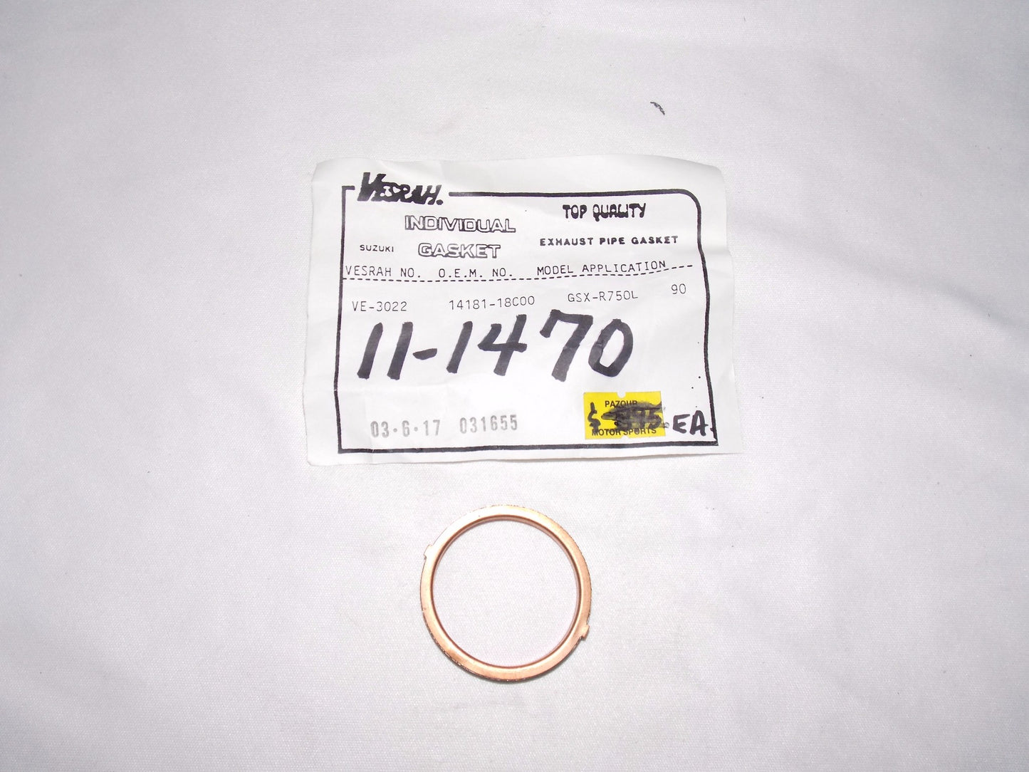 EXHAUST PIPE GASKET SUZUKI '90 GSX-R750L 83-86 ALT125 GS550 14181-18C00 |11-1470 - MotoRaider