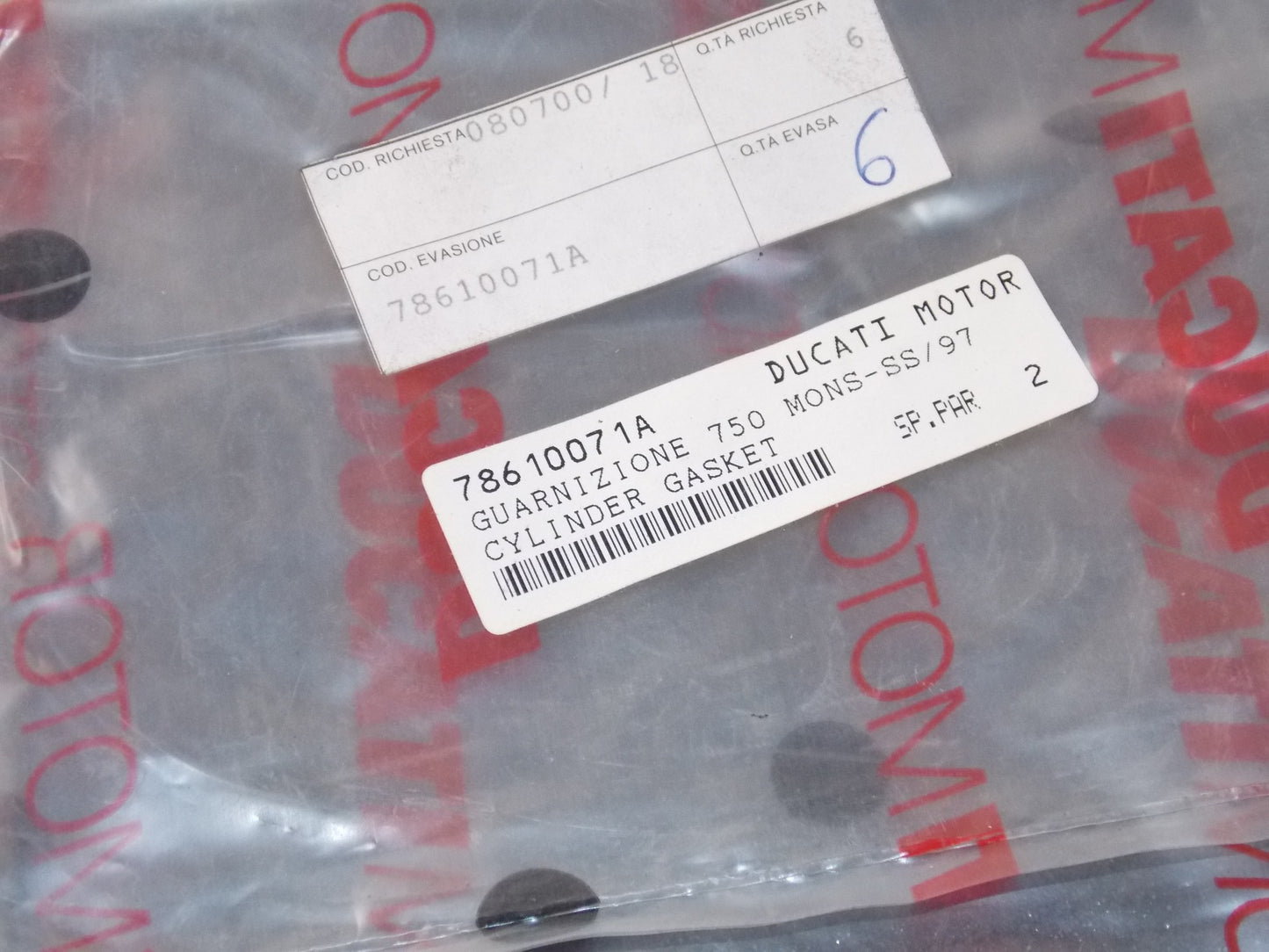 NOS OEM DUCATI 1997 MONSTER 750 SS CYLINDER GASKET # 78610071A - MotoRaider