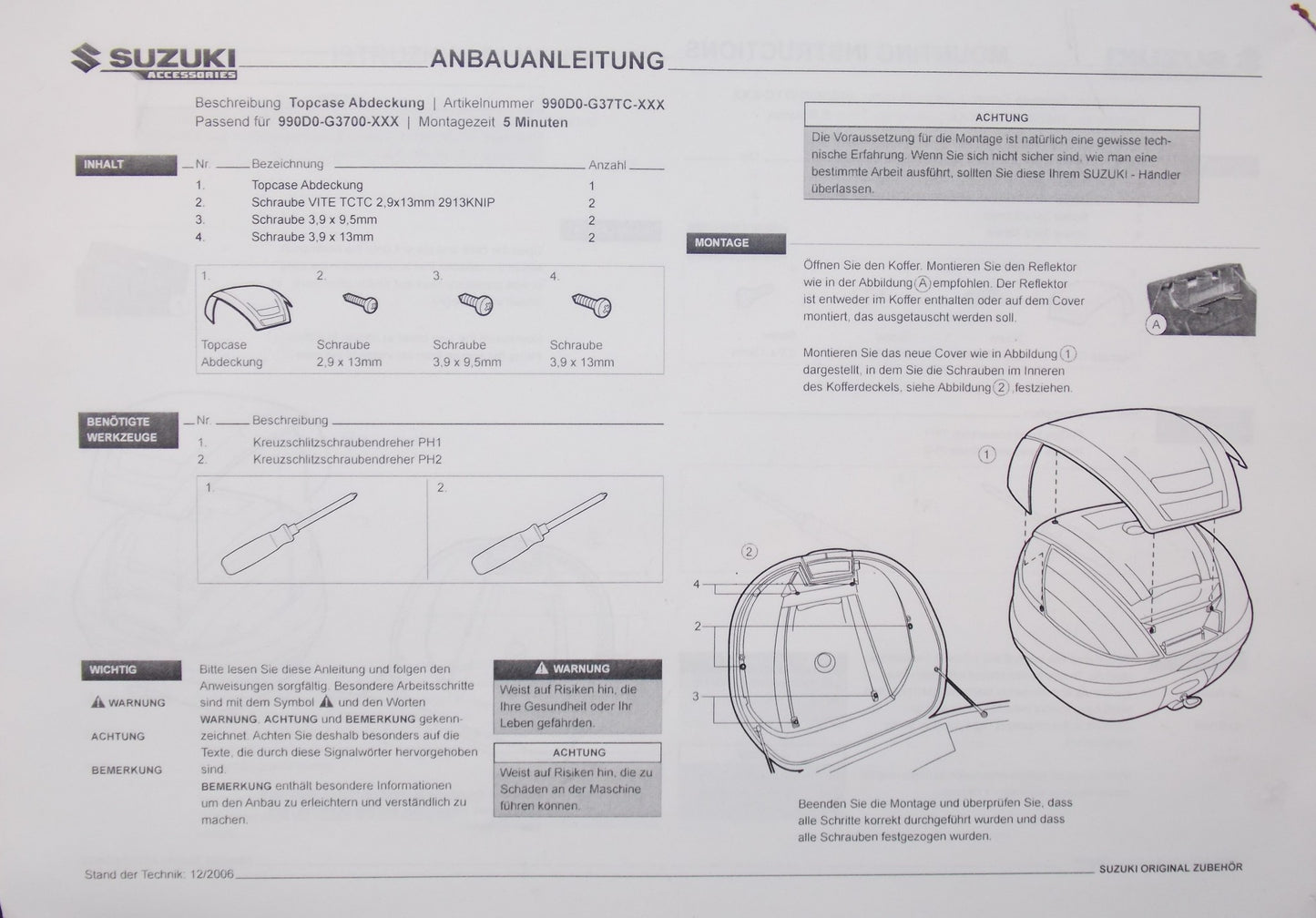 NOS OEM SUZUKI WHITE PEARL TOP CASE COVER 37L UH125/200/K7 # 990D0-G37TC-YSU - MotoRaider