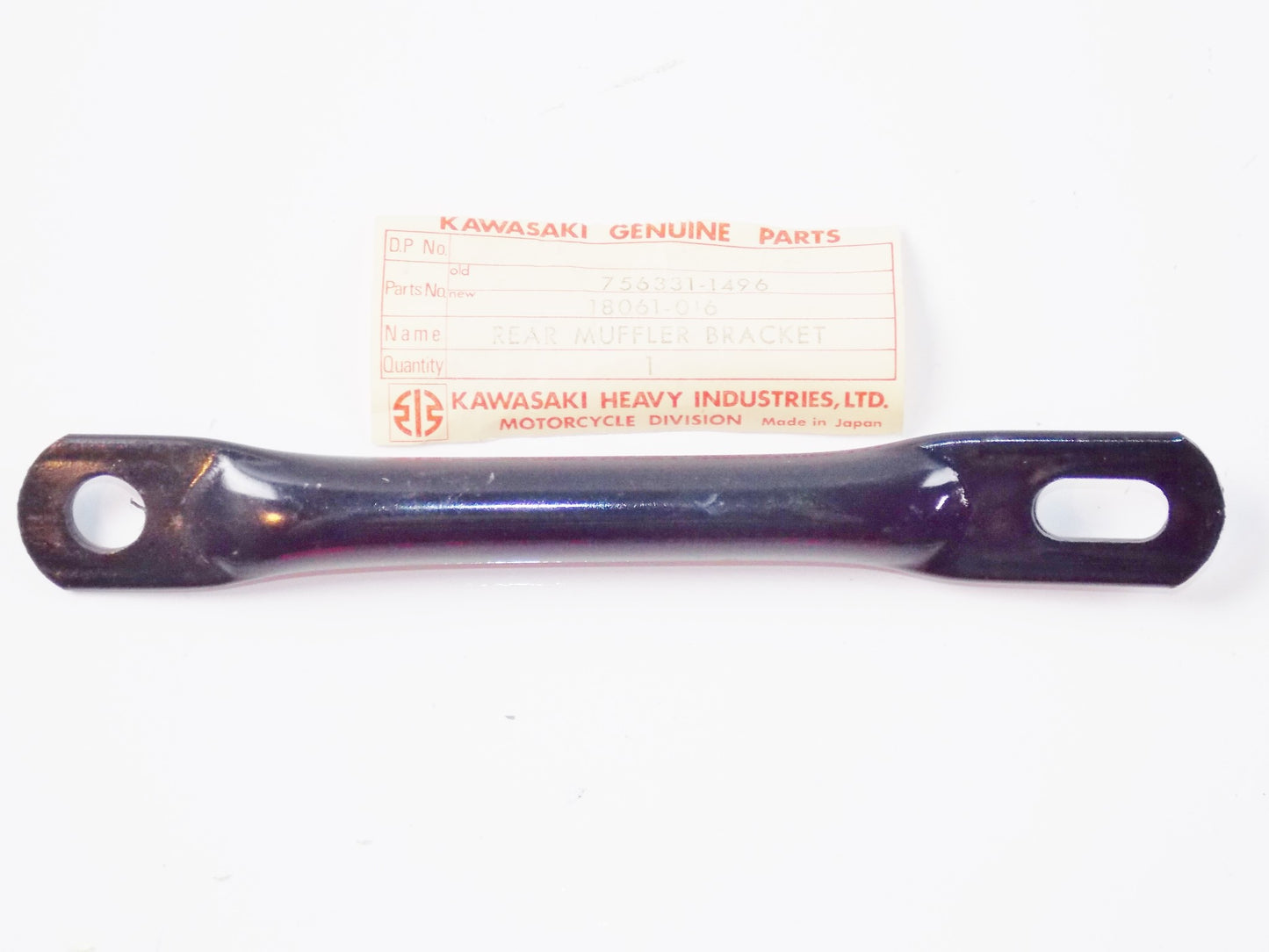 NOS OEM KAWASAKI 68-70 F3 Bushwhacker REAR MUFFLER BRACKET 18061-016 - MotoRaider