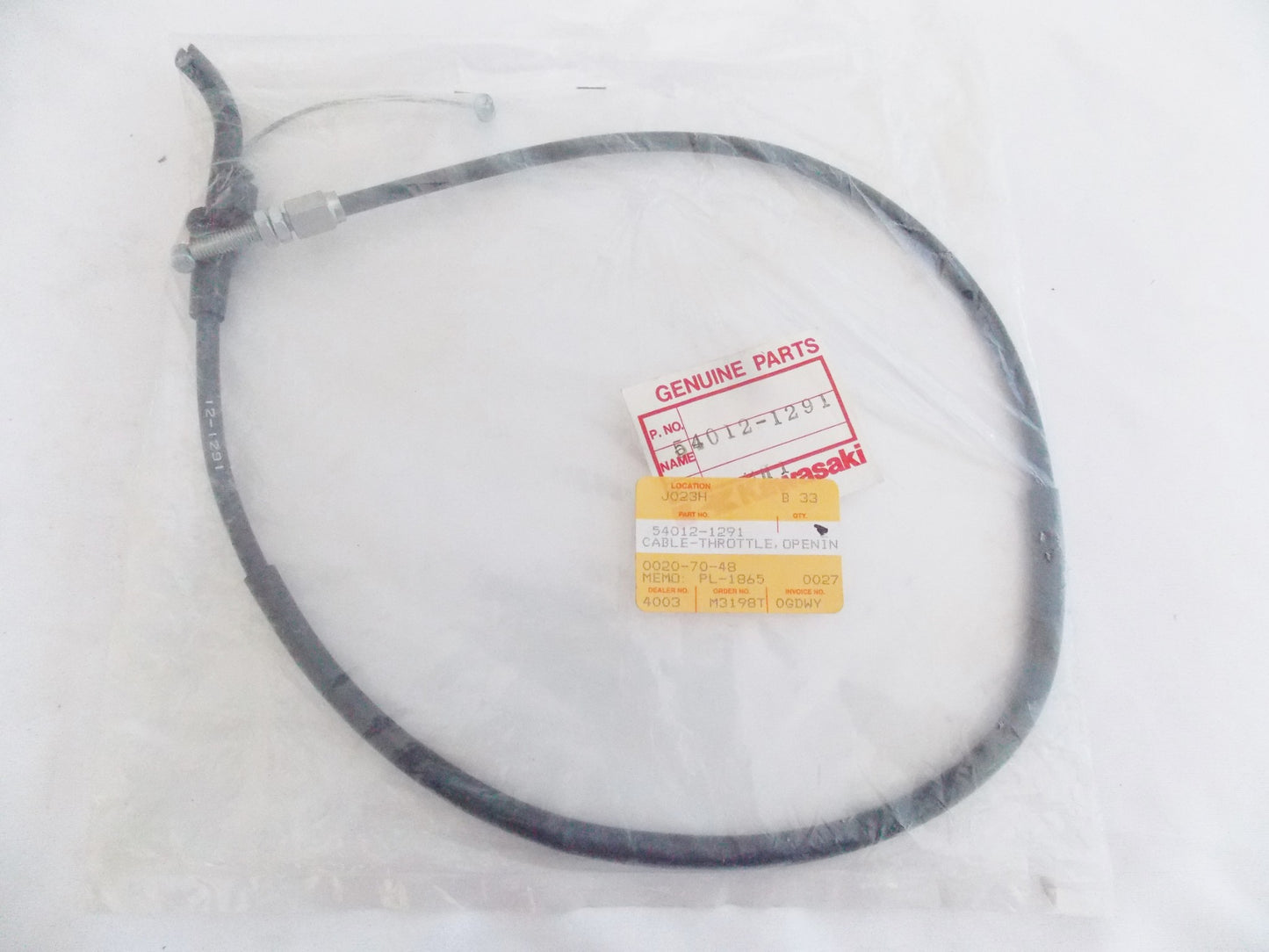 NOS OEM KAWASAKI 1987-2007 EX250 THROTTLE CABLE OPENING 54012-1291 - MotoRaider