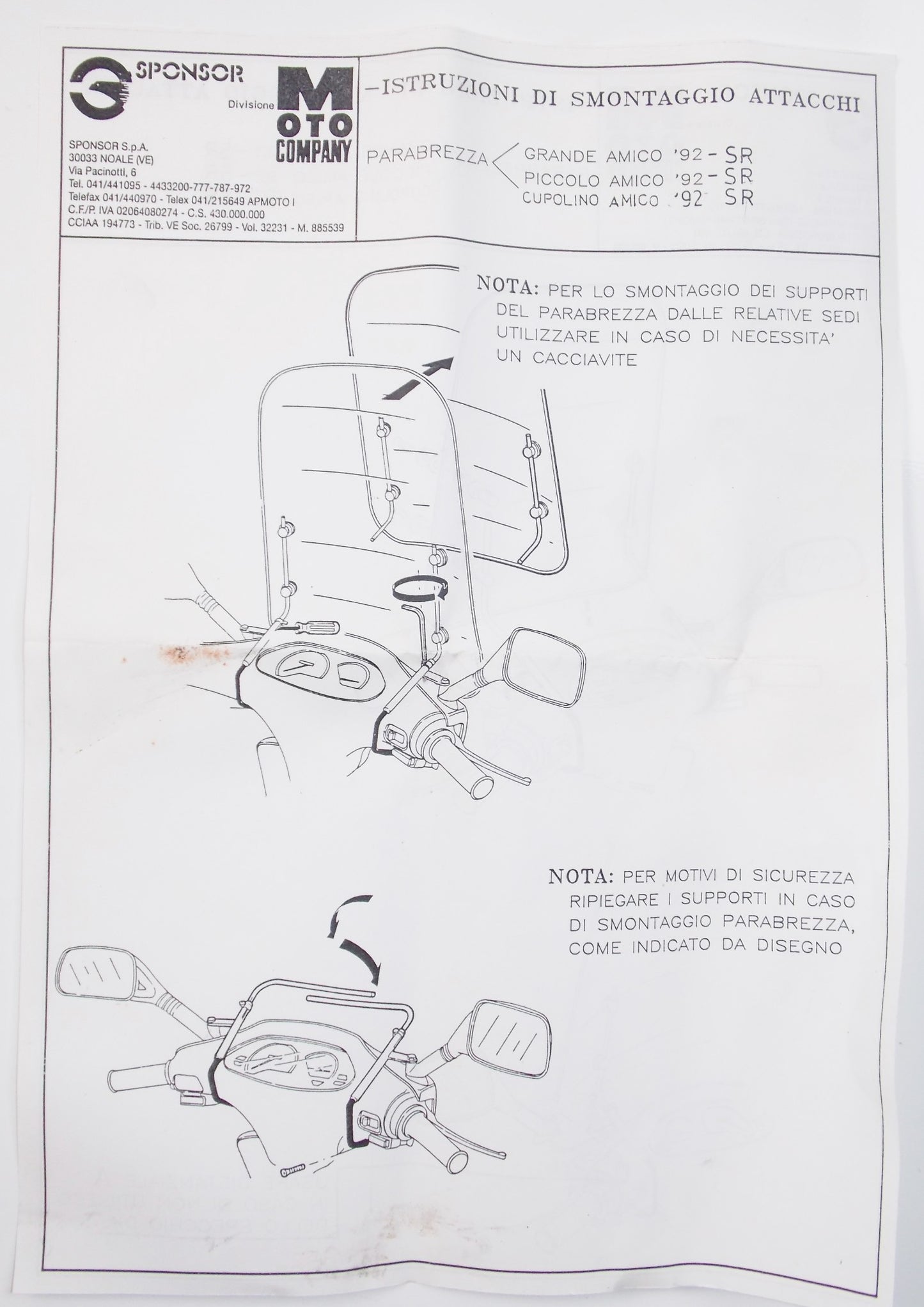 NOS OEM APRILIA SCOOTER AMICO 1992 SR WINDSHIELD BRACKET SUPPORT KIT BC24077000 - MotoRaider