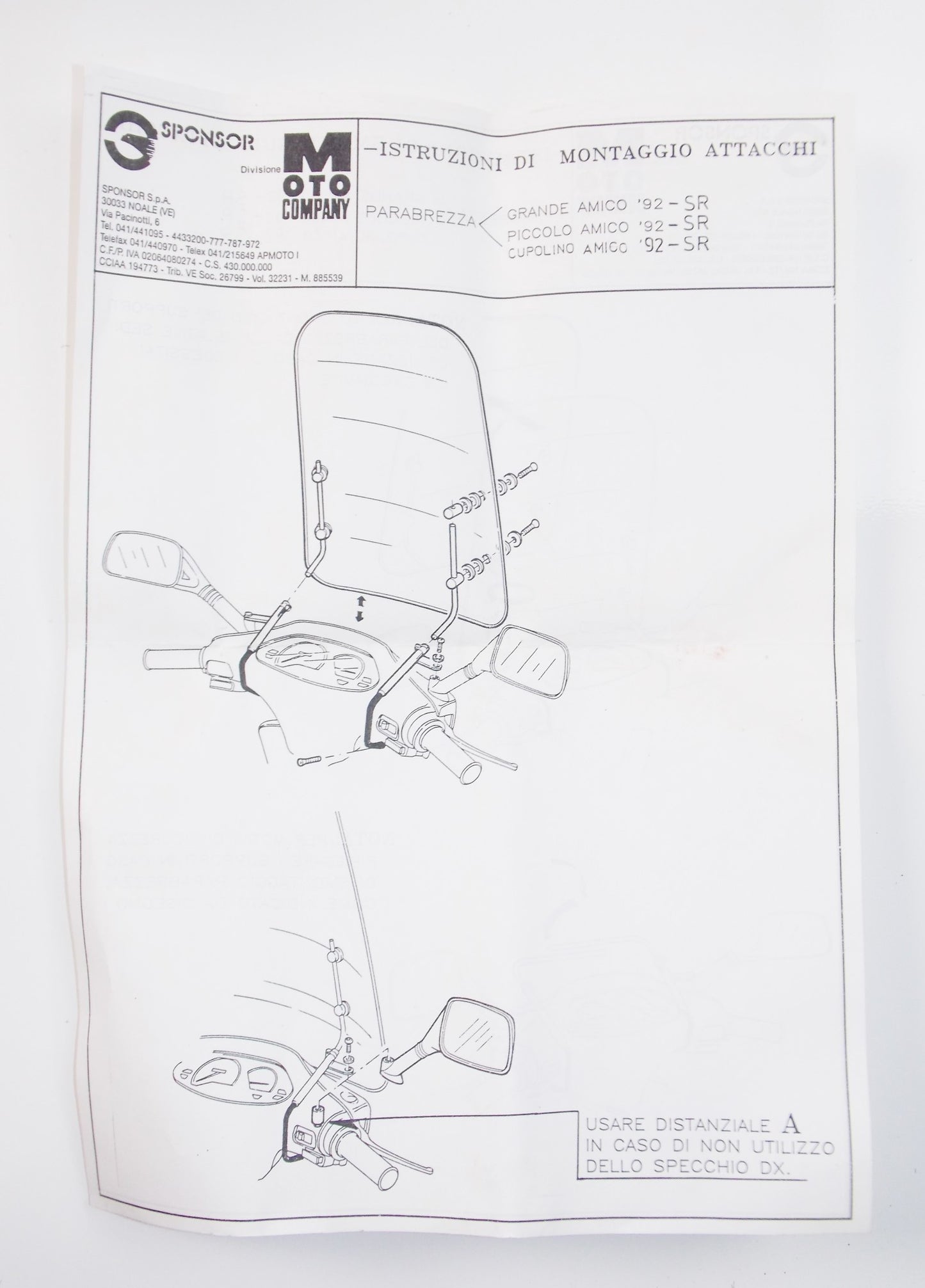 NOS OEM APRILIA 1992 SCOOTER AMICO SR WINDSHIELD BRACKET SUPPORT KIT BC24077000 - MotoRaider