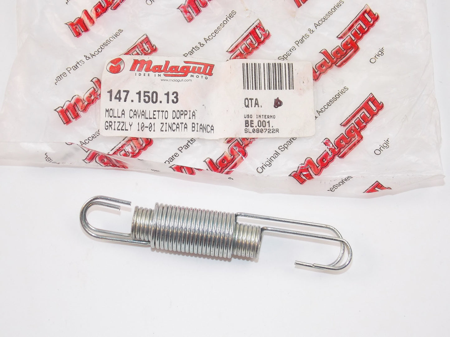 NOS OEM MALAGUTI 2001 GRIZZLY 10" 12" SIDE STAND SPRING DOUBLE 147.150.13 - MotoRaider