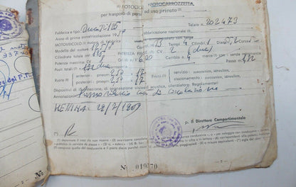 1959 DUCATI 125 ITALIAN OWNER CERTIFICATE CARTA CIRCOLAZIONE MOTORCYCLE DOCUMENT - MotoRaider