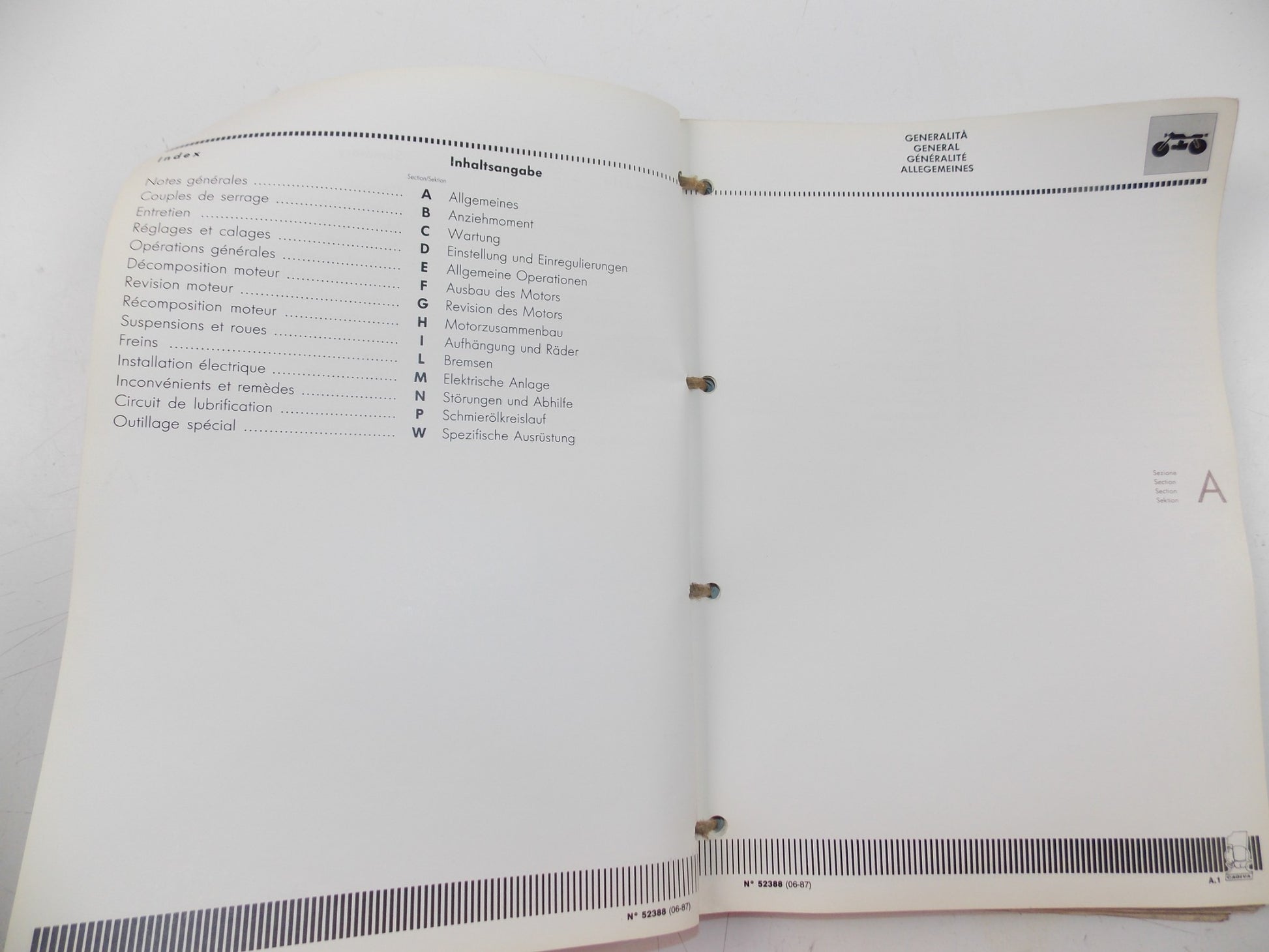 06/1987 WORKSHOP MANUAL CAGIVA T4-350R-E T4-500/E ITALIAN ENGLISH GERMAN FRENCH - MotoRaider